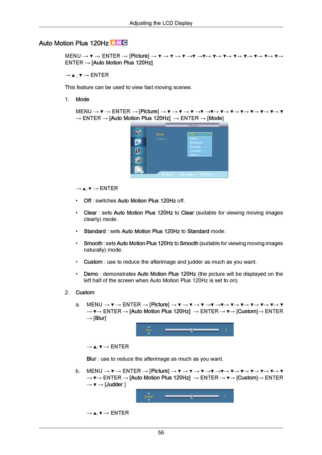 Samsung LH65MGPLBF/EN, LH65MGPLBF/XJ, LH65MGPLBF/XY manual Auto Motion Plus 120Hz 