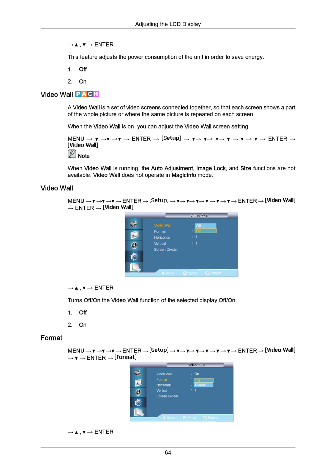 Samsung LH65MGPLBF/XY, LH65MGPLBF/EN, LH65MGPLBF/XJ manual Video Wall, Format 