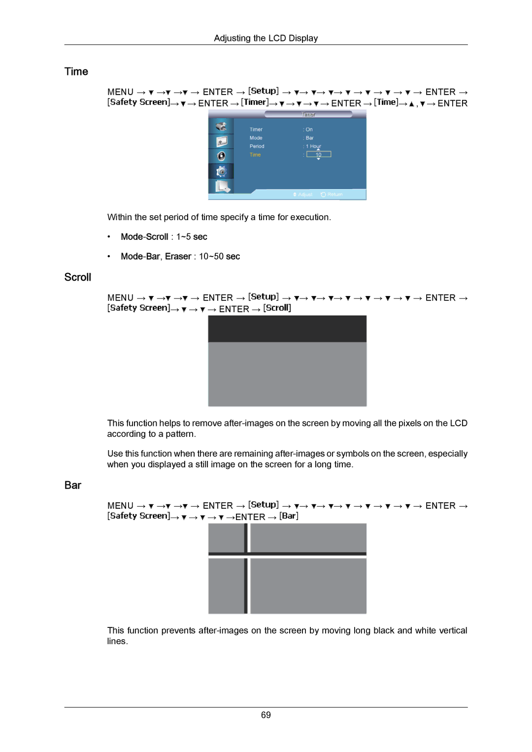 Samsung LH65MGPLBF/XJ, LH65MGPLBF/EN, LH65MGPLBF/XY manual Mode-Scroll 1~5 sec Mode-Bar,Eraser 10~50 sec 