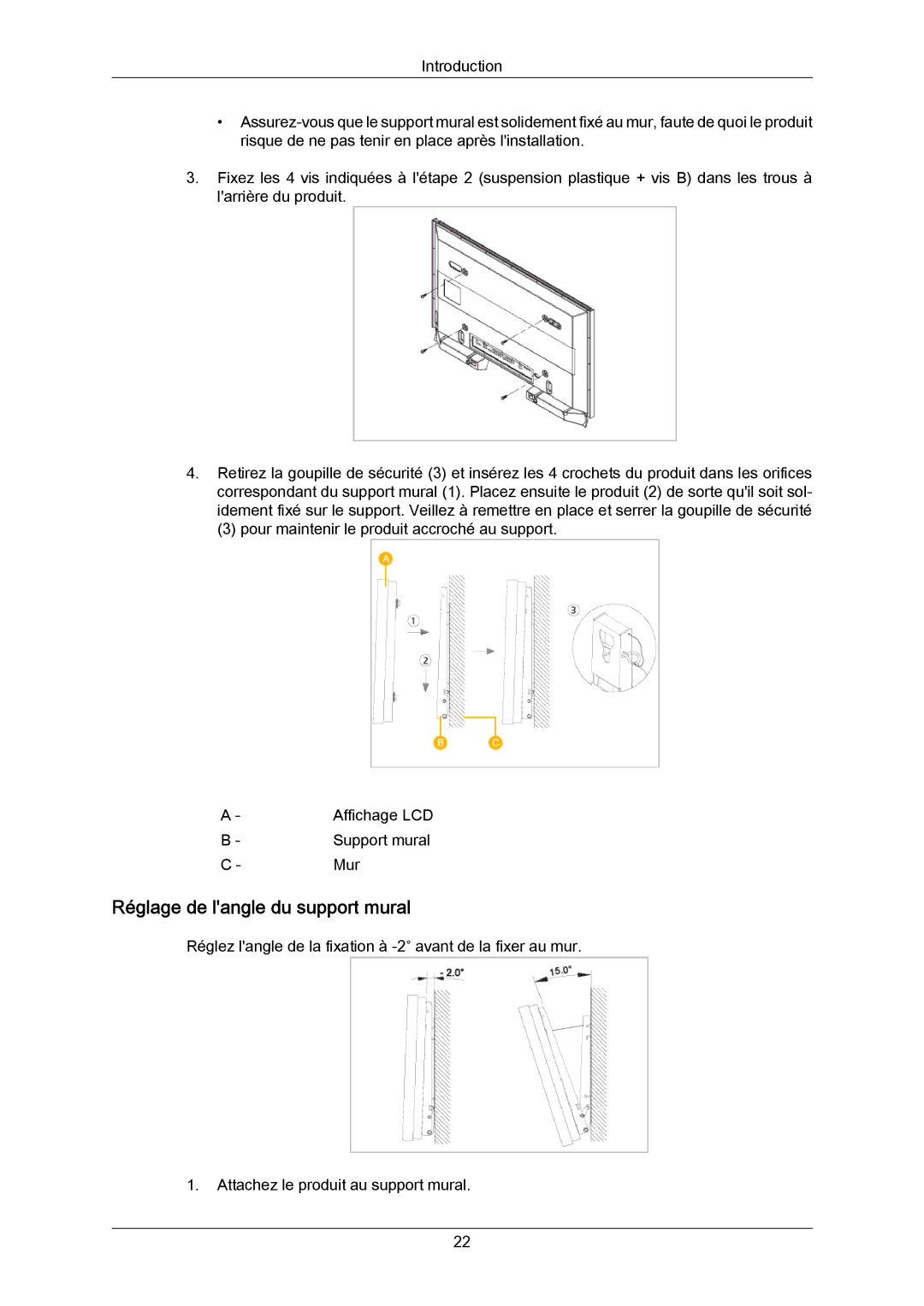 Samsung LH65MGPLBF/EN manual Réglage de langle du support mural 