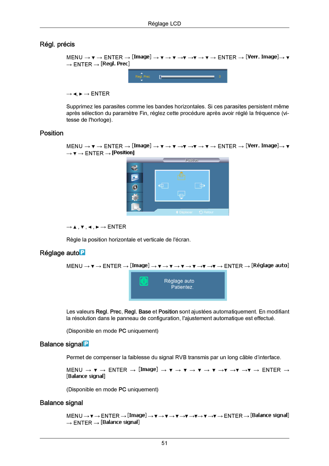 Samsung LH65MGPLBF/EN manual Régl. précis, Réglage auto, Balance signal 