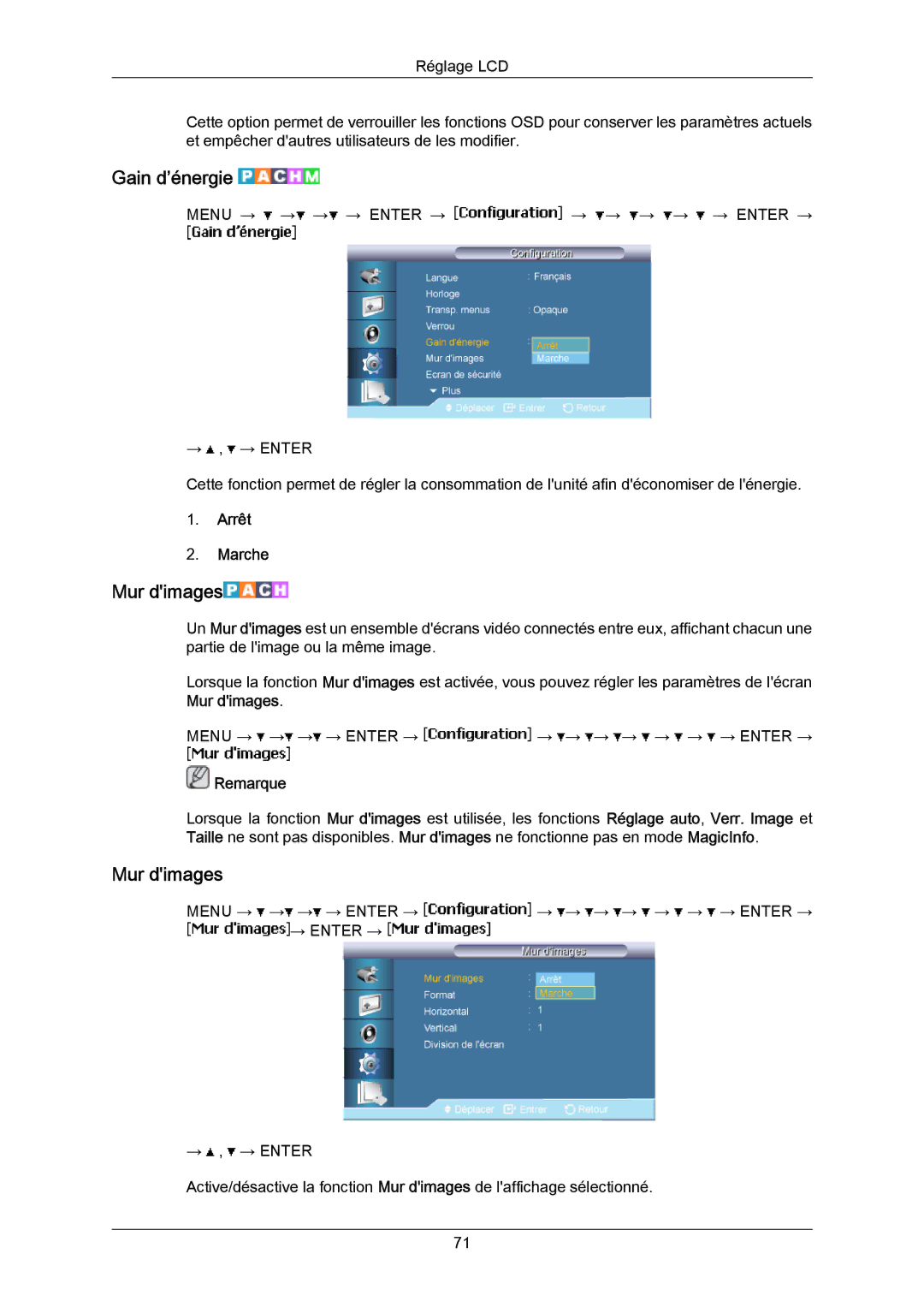 Samsung LH65MGPLBF/EN manual Gain d’énergie, Mur dimages 