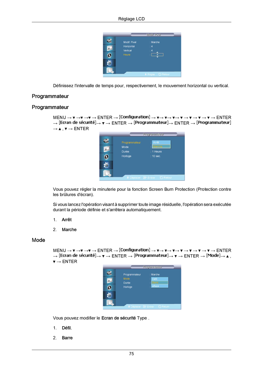 Samsung LH65MGPLBF/EN manual Programmateur, Défil Barre 