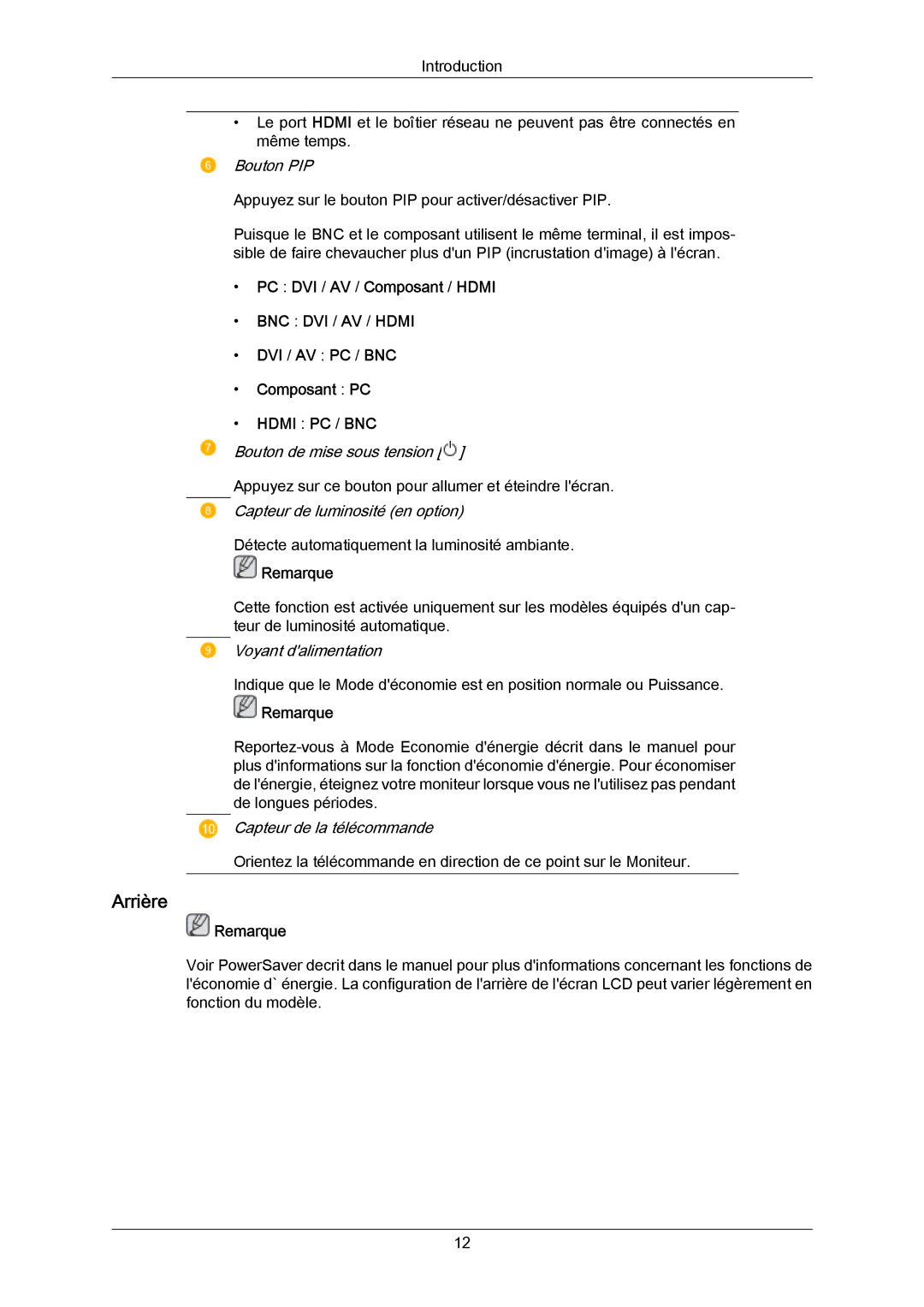 Samsung LH65MGPLBF/EN manual Arrière, Bouton PIP 