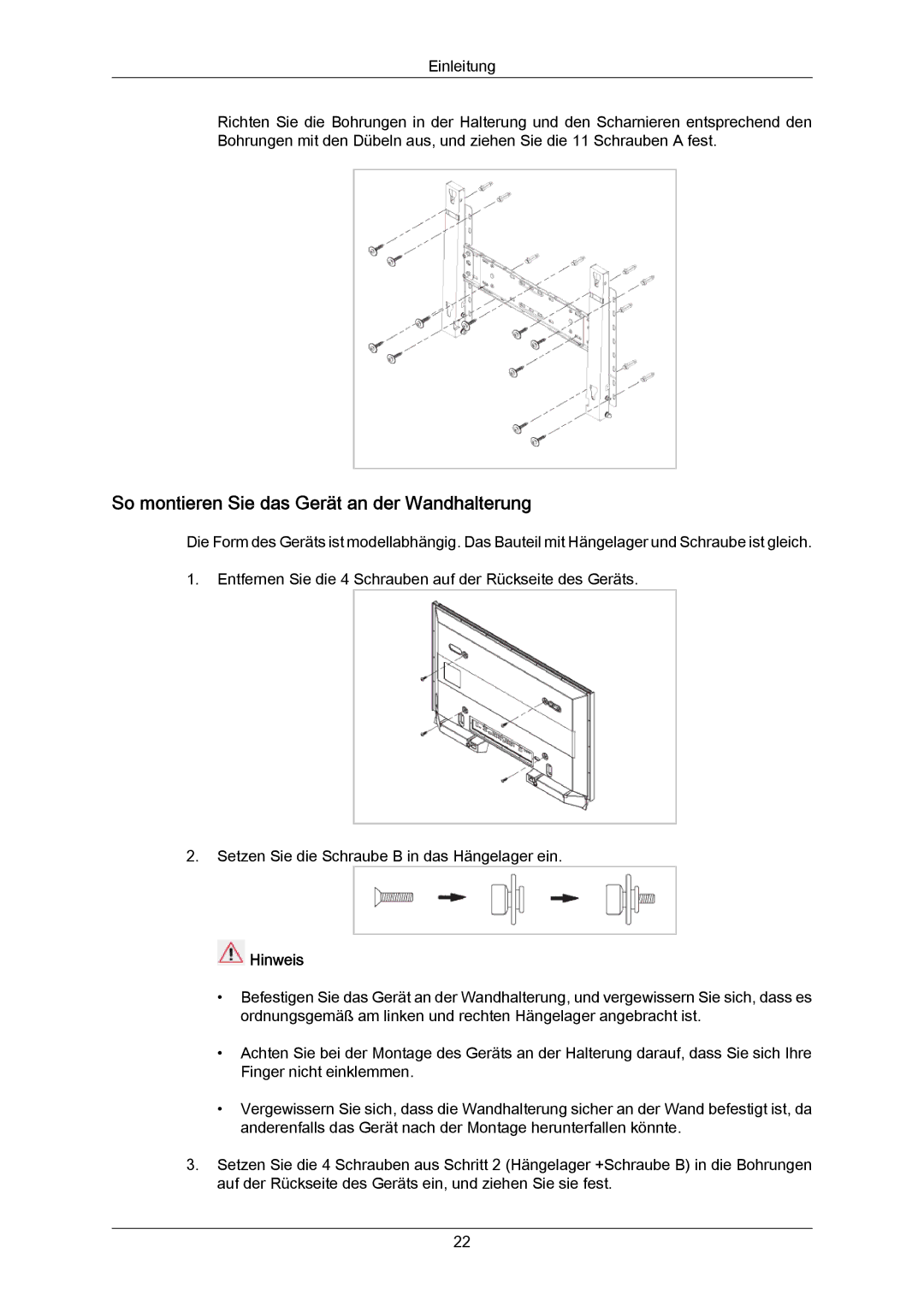 Samsung LH65MGPLBF/EN manual So montieren Sie das Gerät an der Wandhalterung 