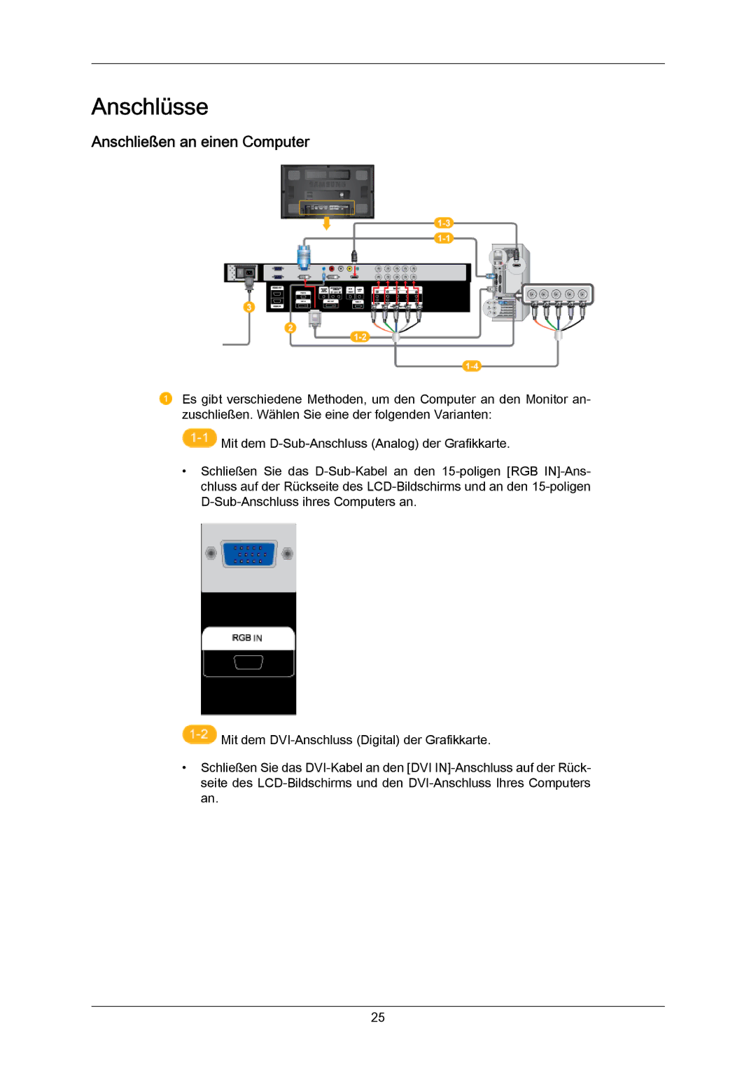 Samsung LH65MGPLBF/EN manual Anschlüsse, Anschließen an einen Computer 