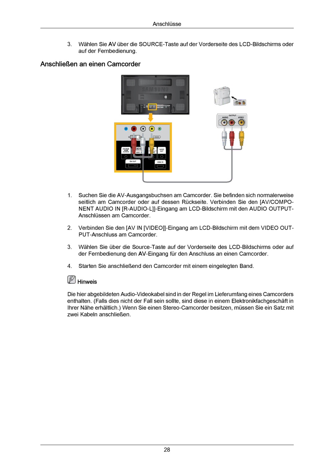 Samsung LH65MGPLBF/EN manual Anschließen an einen Camcorder 