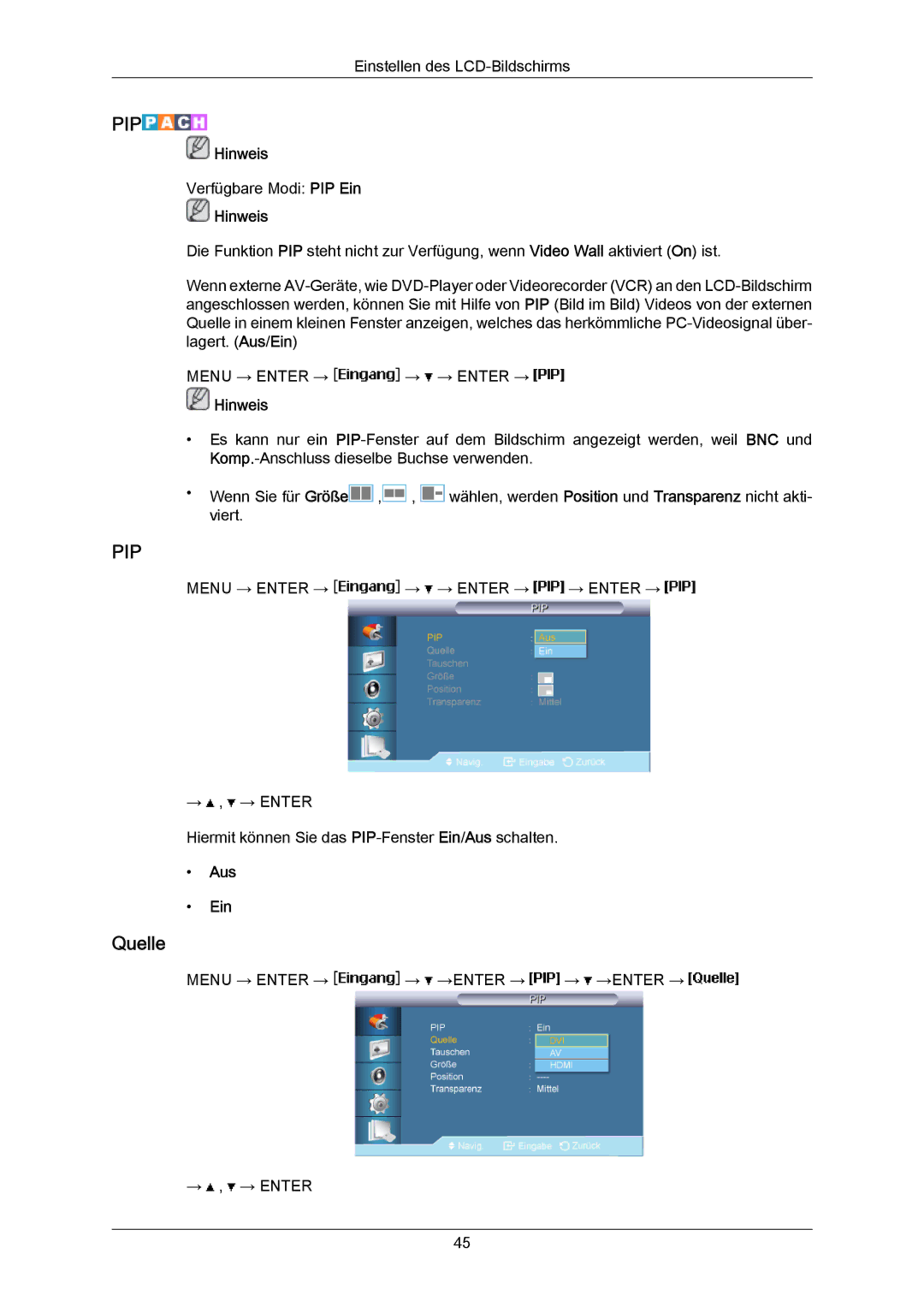 Samsung LH65MGPLBF/EN manual Quelle, Aus Ein 