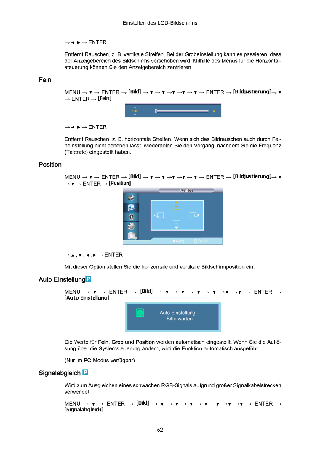 Samsung LH65MGPLBF/EN manual Fein, Auto Einstellung, Signalabgleich 