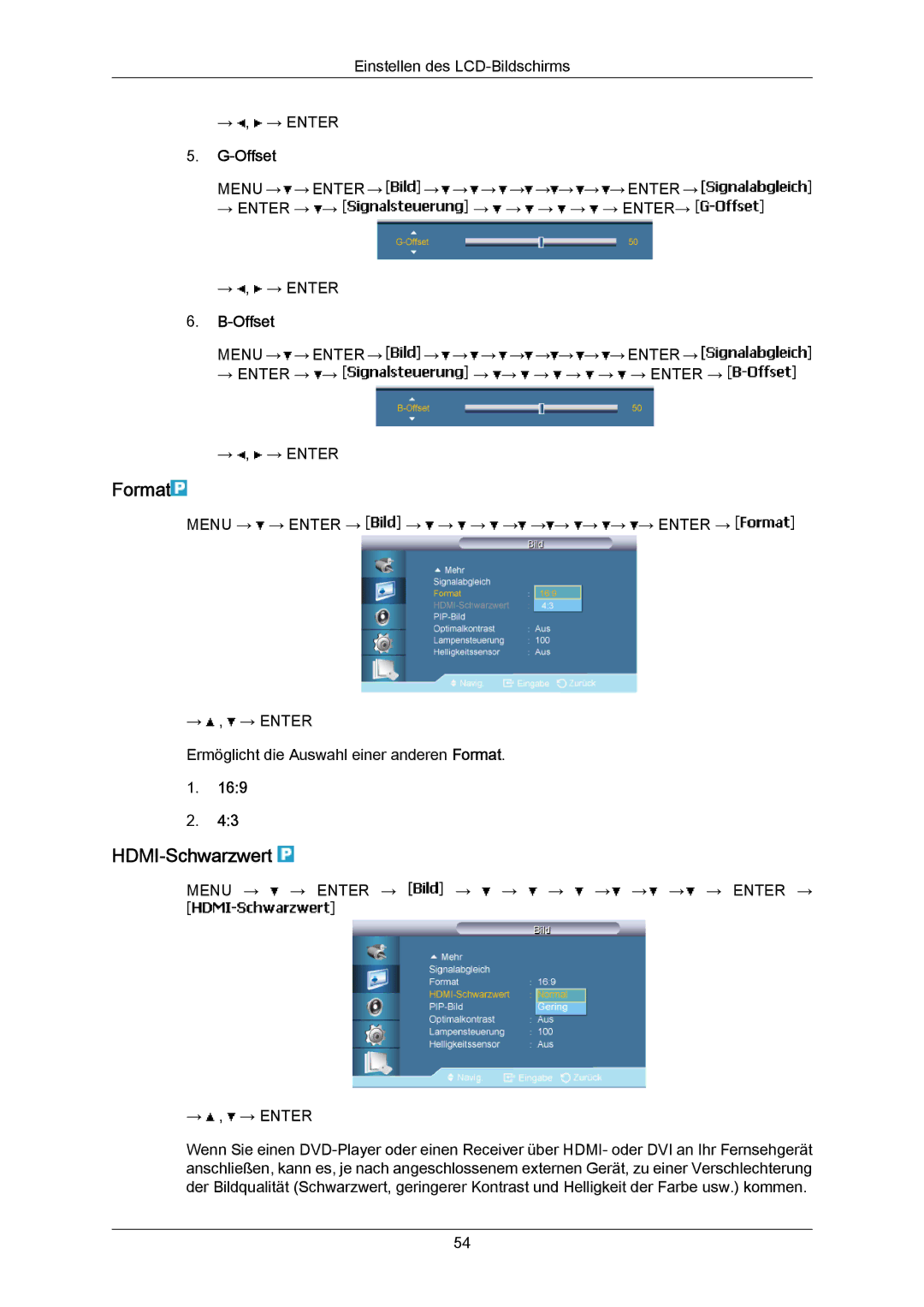 Samsung LH65MGPLBF/EN manual Format, HDMI-Schwarzwert 