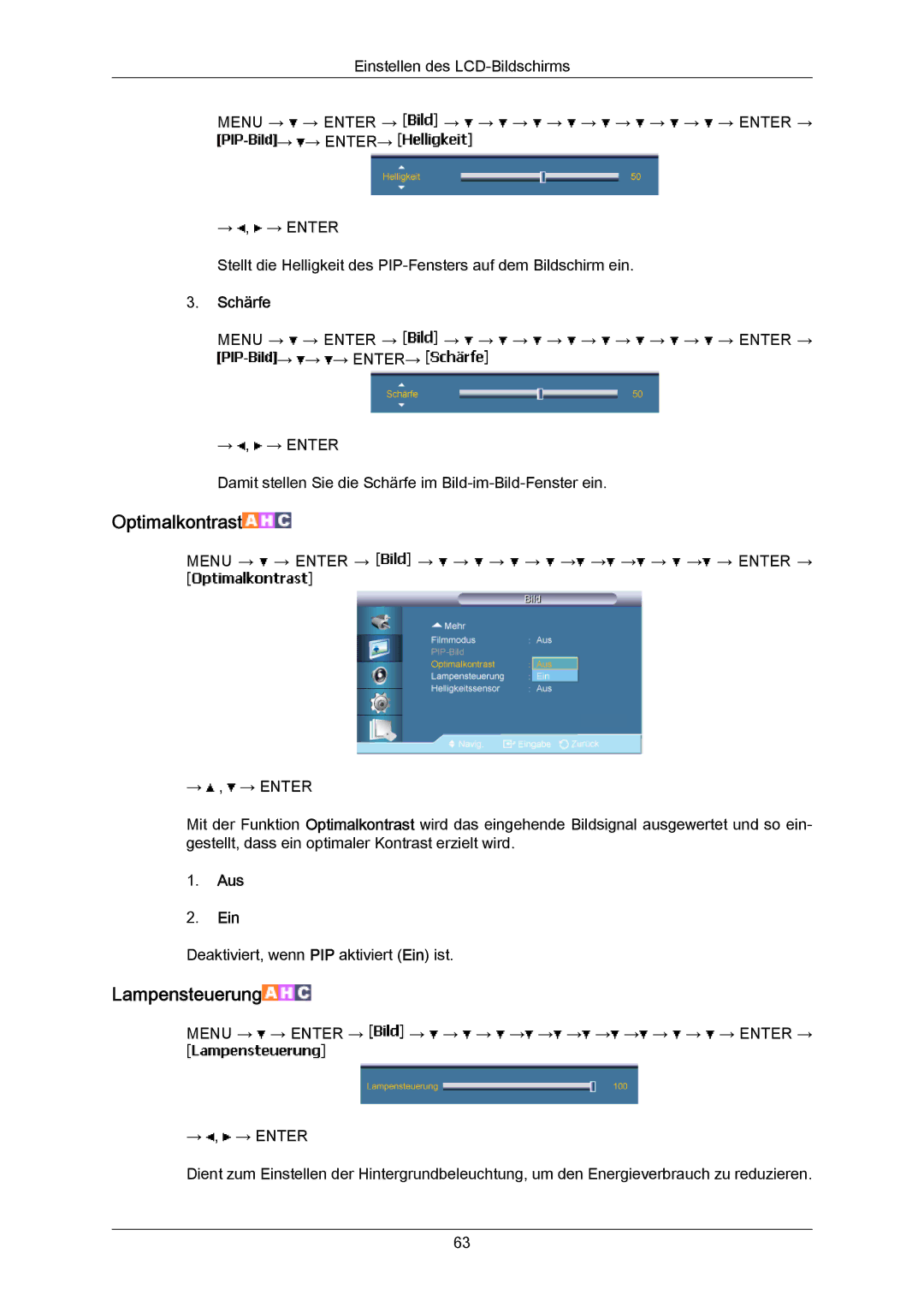 Samsung LH65MGPLBF/EN manual Optimalkontrast 