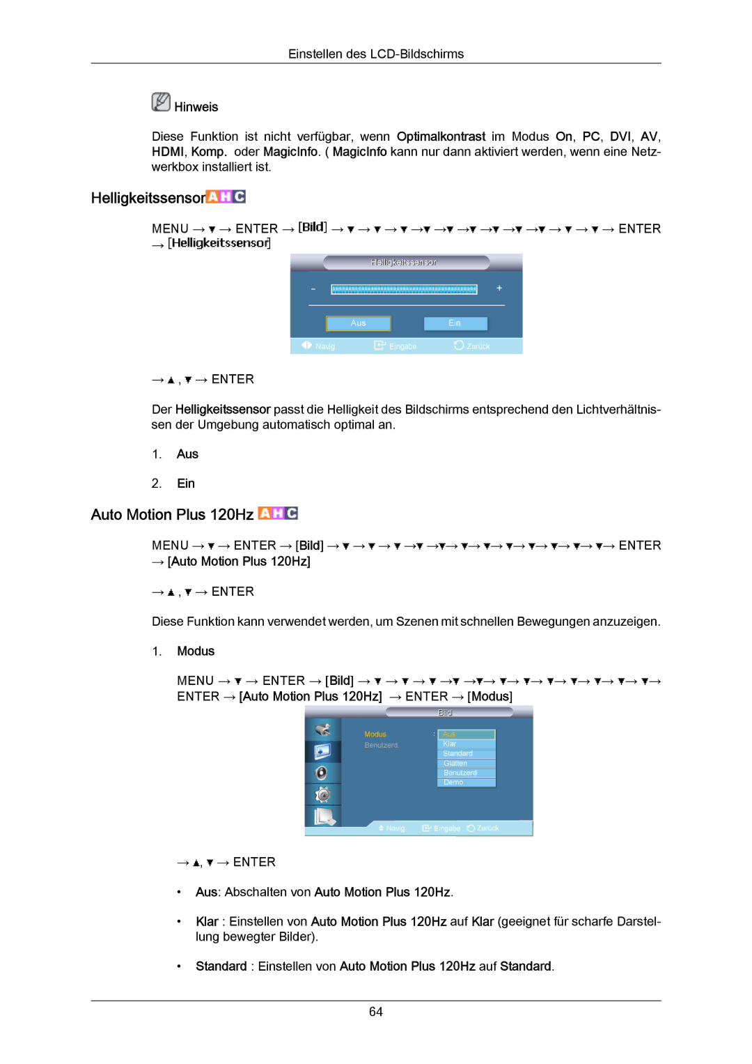 Samsung LH65MGPLBF/EN manual Auto Motion Plus 120Hz 