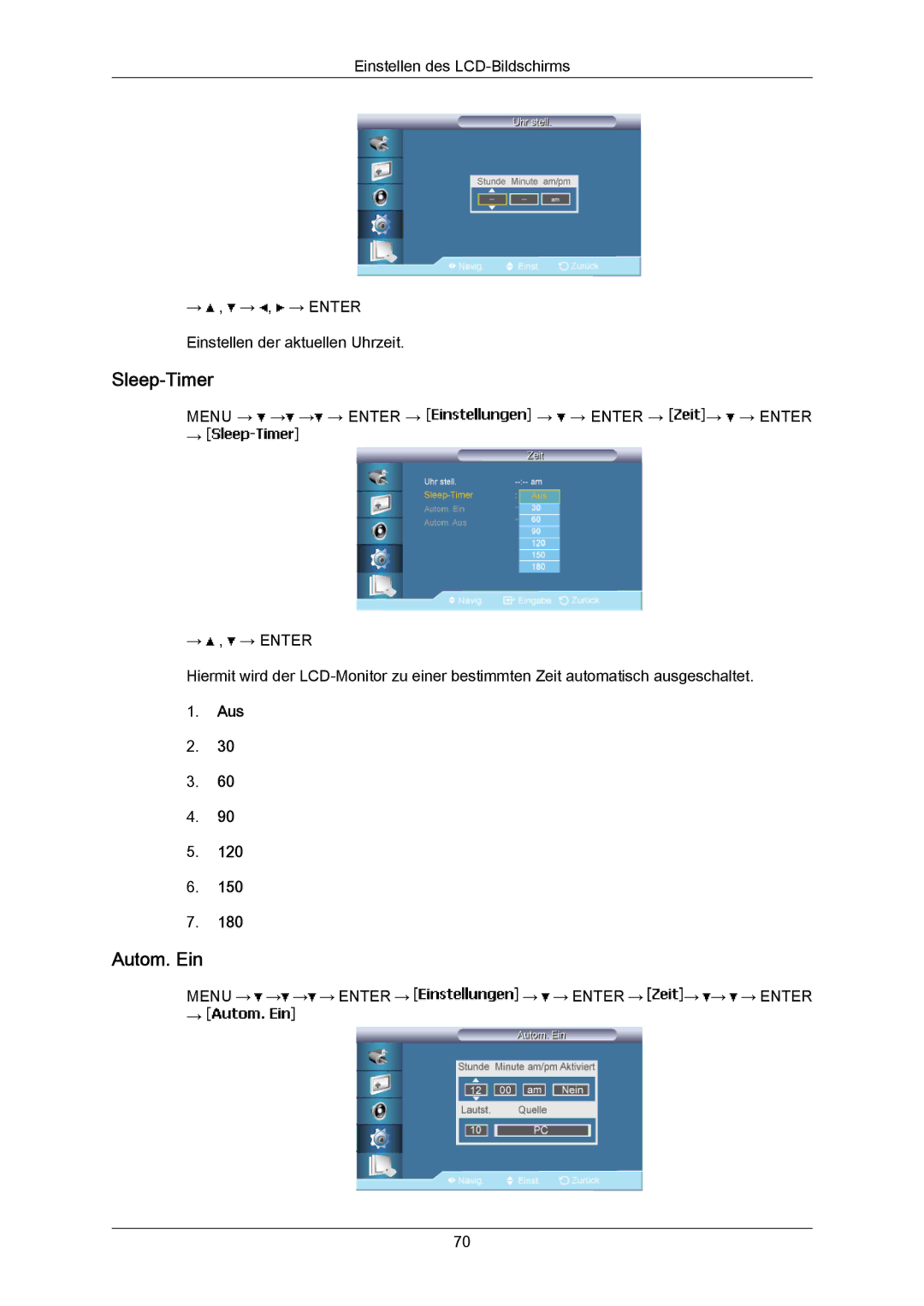 Samsung LH65MGPLBF/EN manual Sleep-Timer, Autom. Ein, Aus 