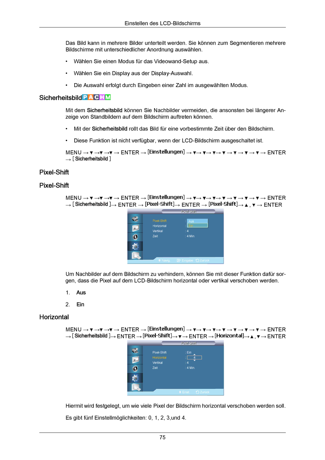 Samsung LH65MGPLBF/EN manual Sicherheitsbild, Pixel-Shift 