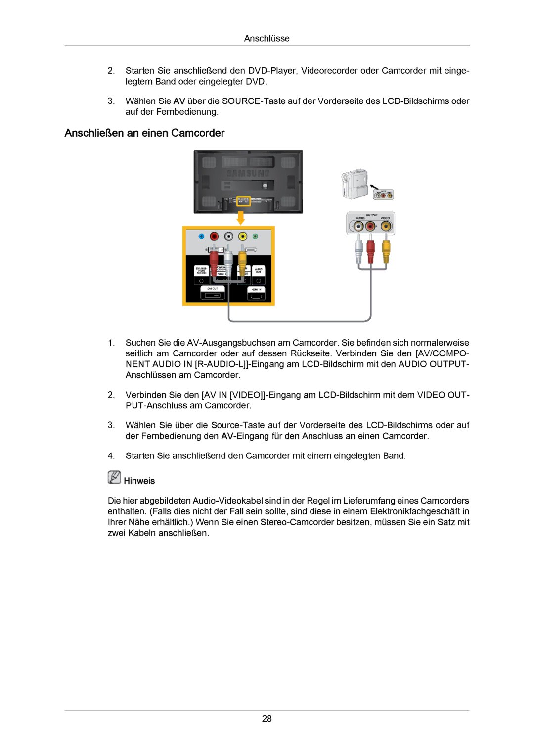 Samsung LH65MGPLBF/EN manual Anschließen an einen Camcorder 