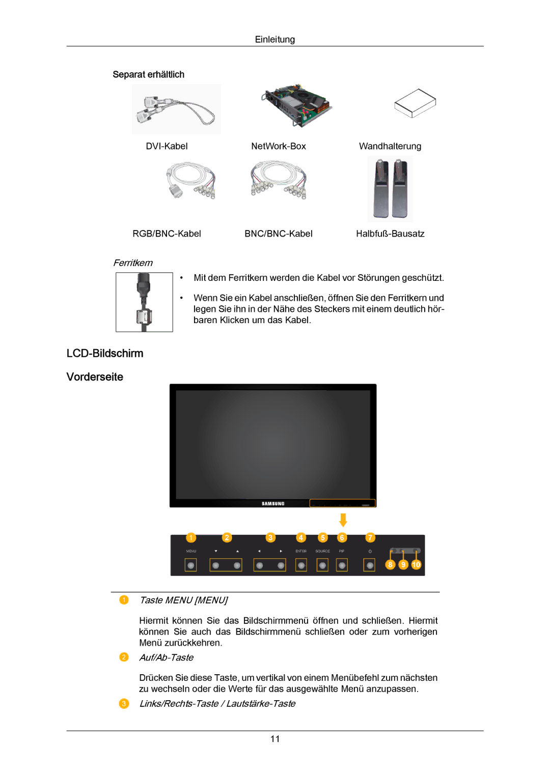 Samsung LH65MGPLBF/EN manual LCD-Bildschirm Vorderseite, Separat erhältlich 