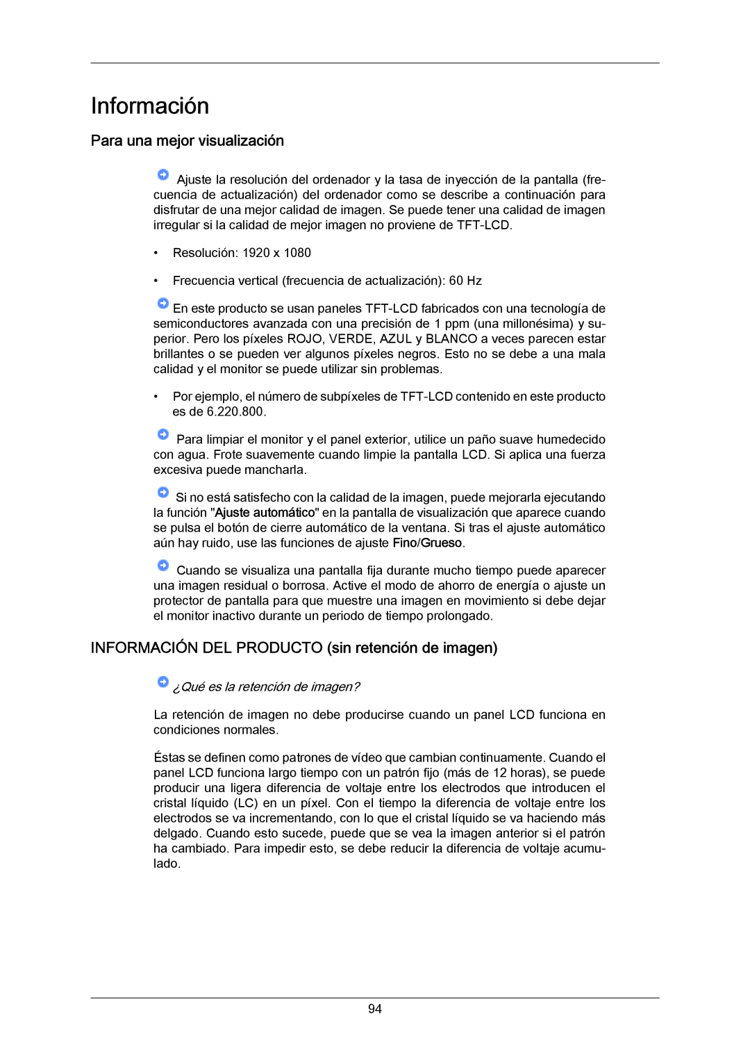 Samsung LH65MGPLBF/EN manual Para una mejor visualización, Información DEL Producto sin retención de imagen 