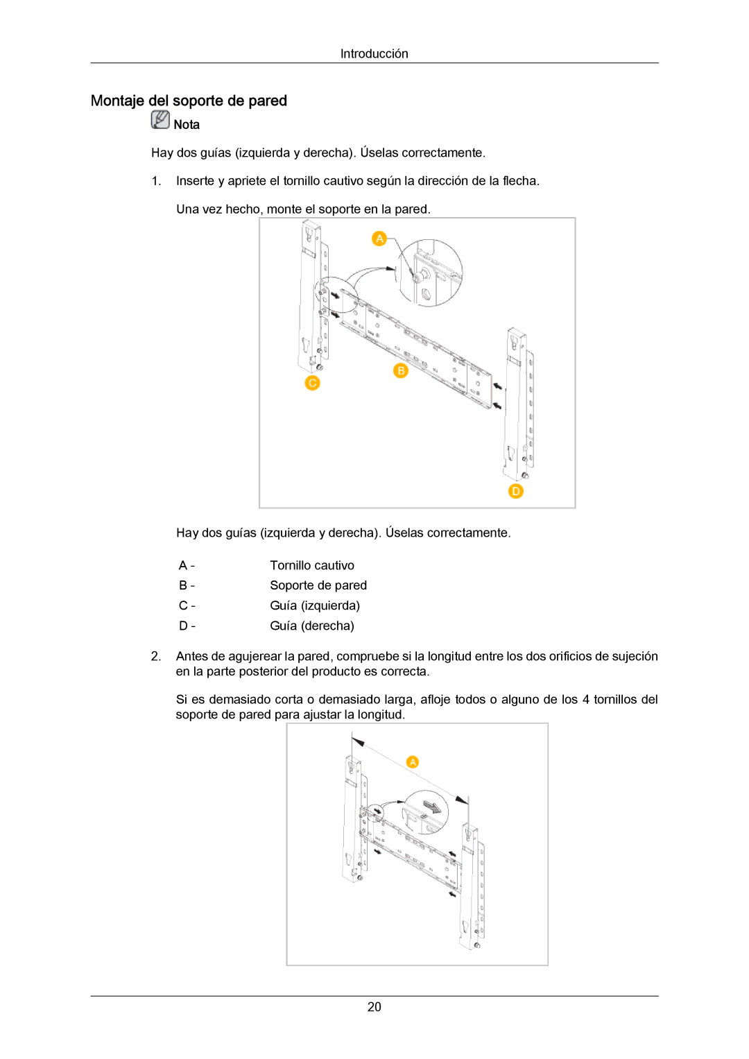 Samsung LH65MGPLBF/EN manual Montaje del soporte de pared 