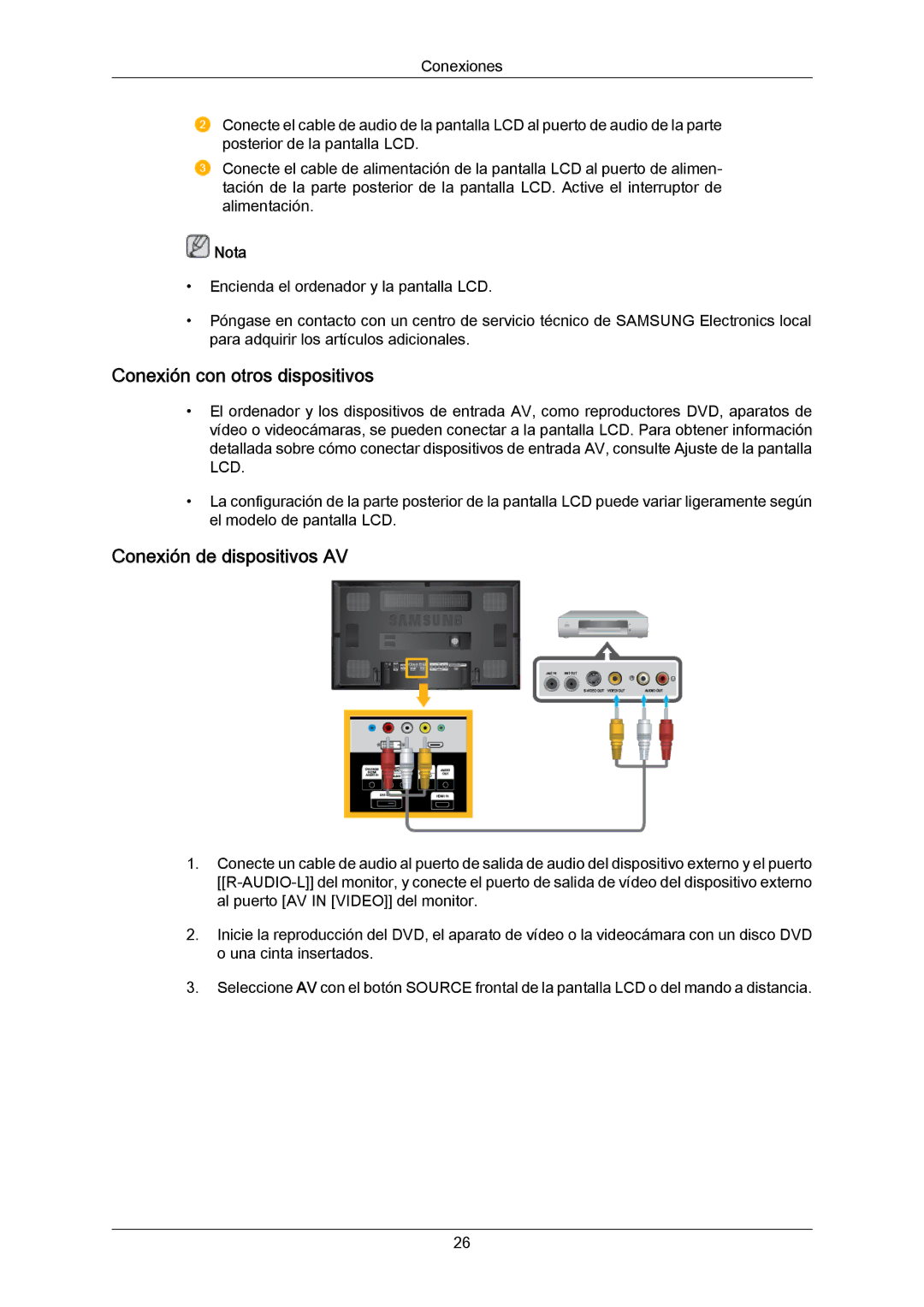 Samsung LH65MGPLBF/EN manual Conexión con otros dispositivos, Conexión de dispositivos AV 