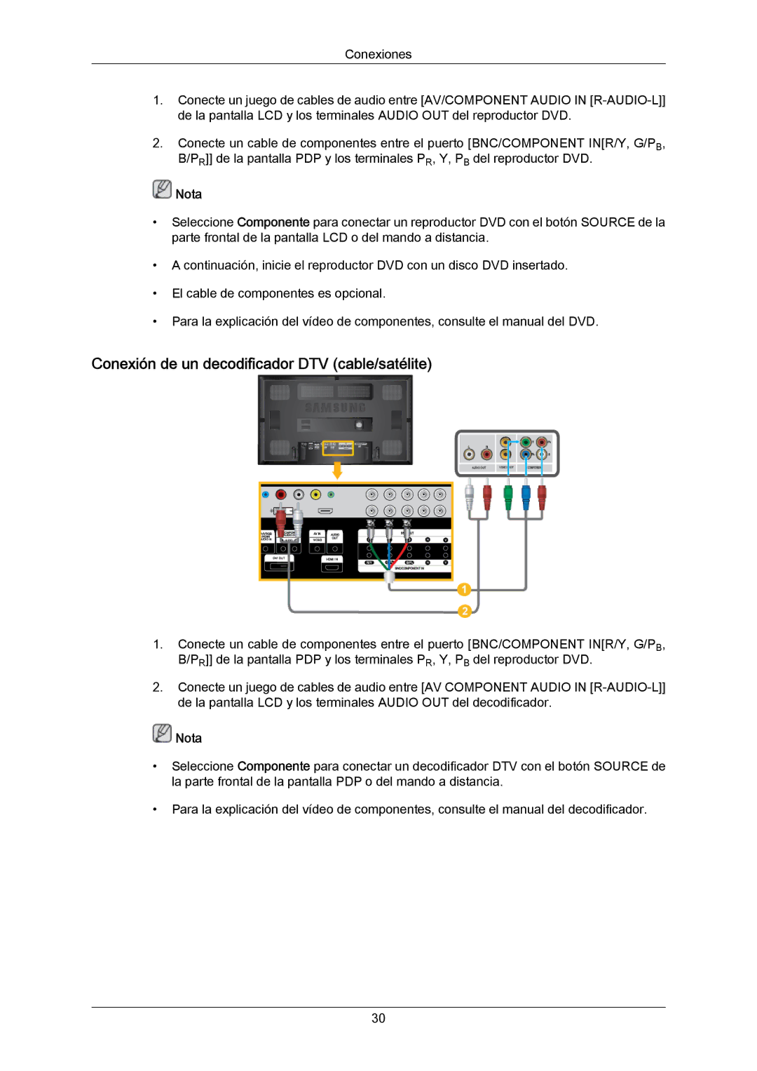 Samsung LH65MGPLBF/EN manual Conexión de un decodificador DTV cable/satélite 