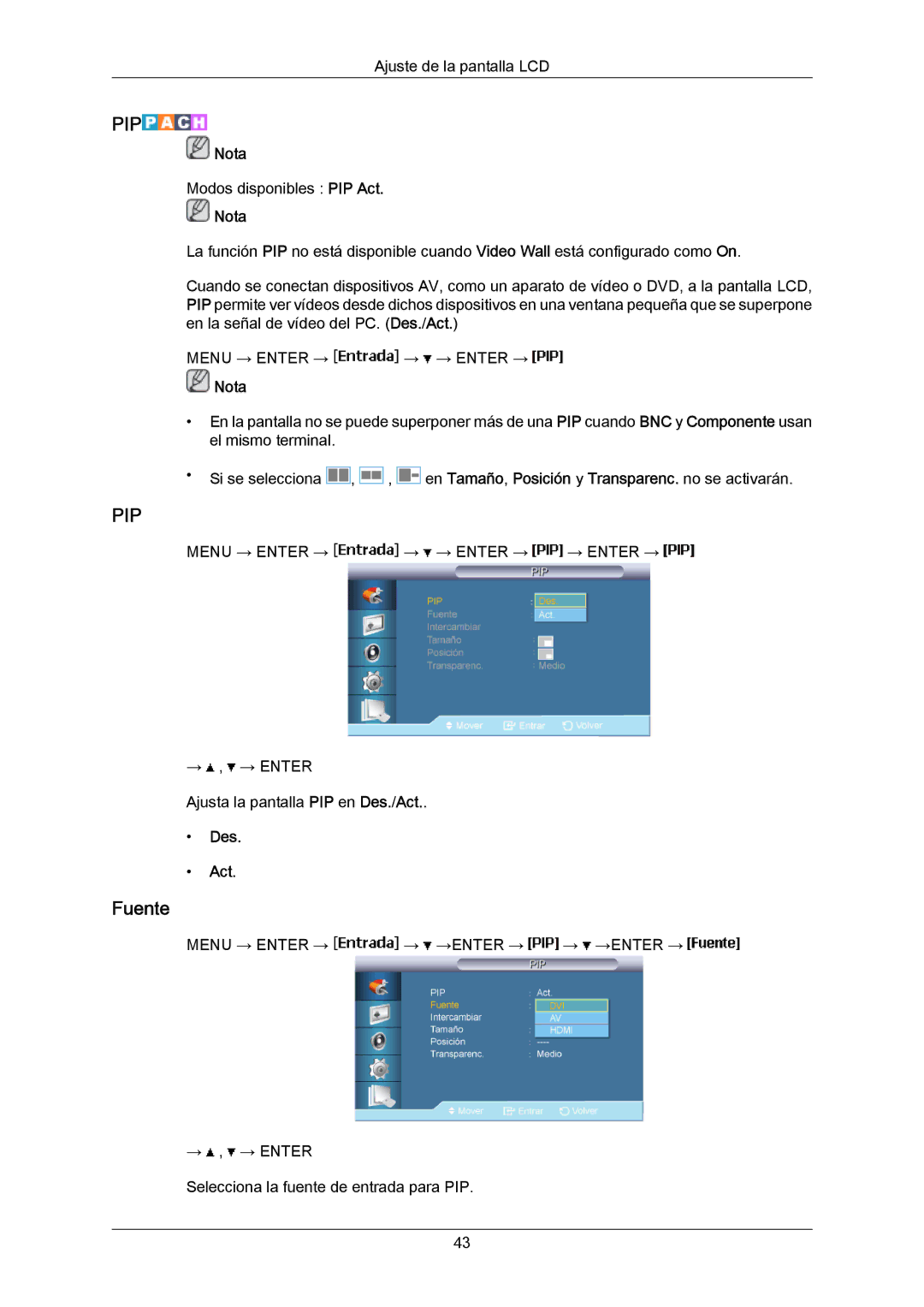 Samsung LH65MGPLBF/EN manual Fuente, Des Act 