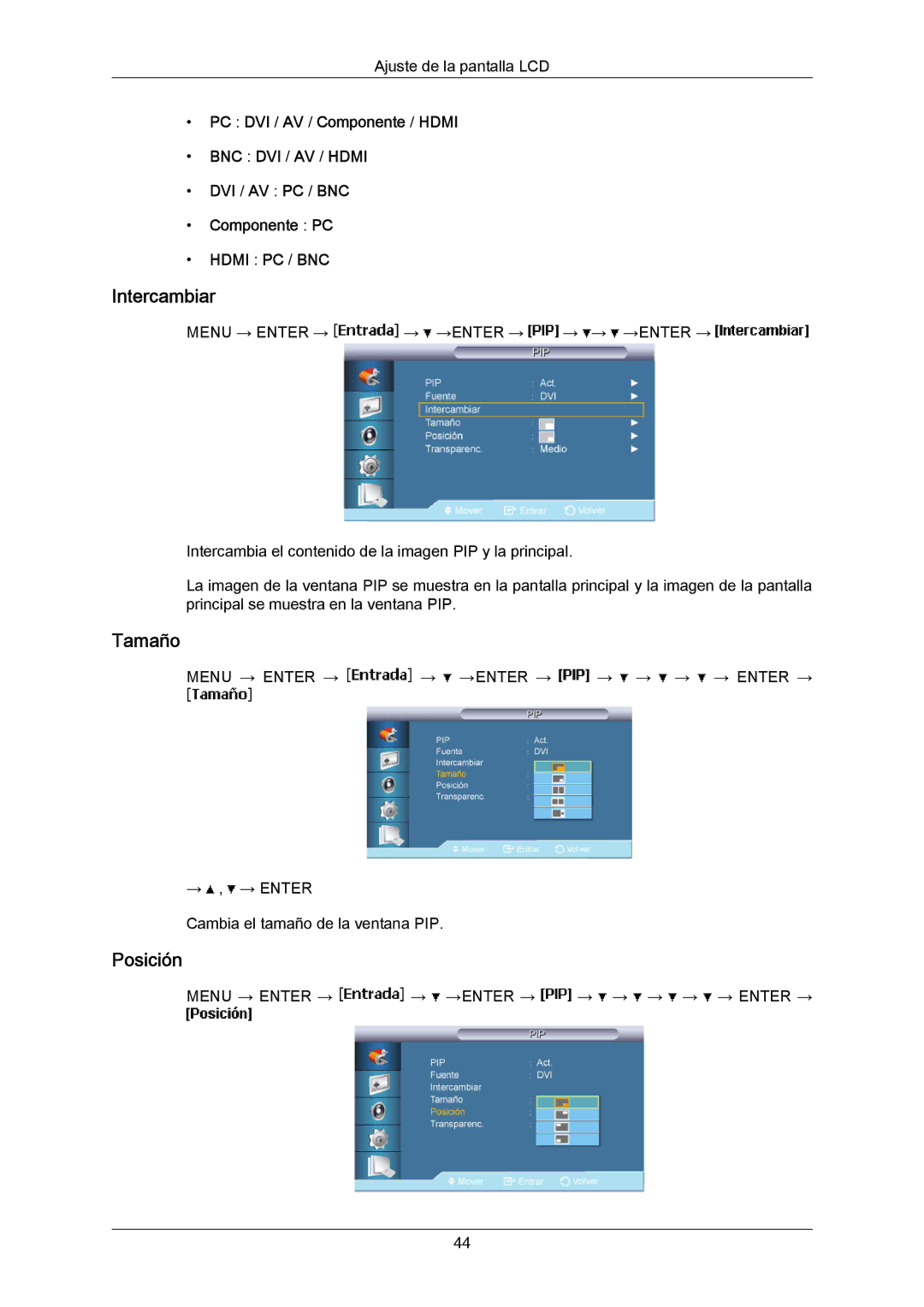 Samsung LH65MGPLBF/EN manual Intercambiar, Tamaño, Posición 