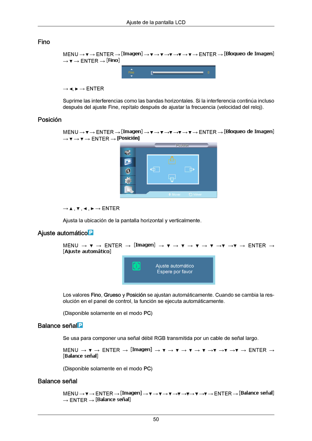 Samsung LH65MGPLBF/EN manual Fino, Ajuste automático, Balance señal 