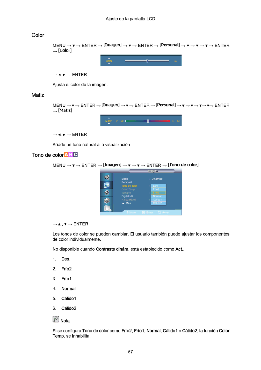 Samsung LH65MGPLBF/EN manual Color, Matiz 