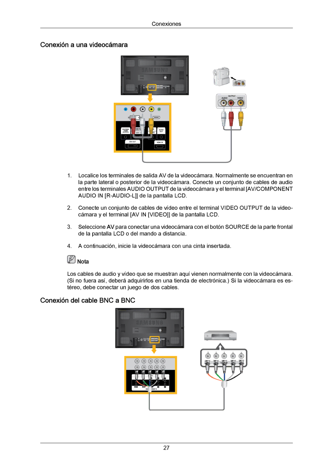 Samsung LH65MGPLBF/EN manual Conexión a una videocámara, Conexión del cable BNC a BNC 