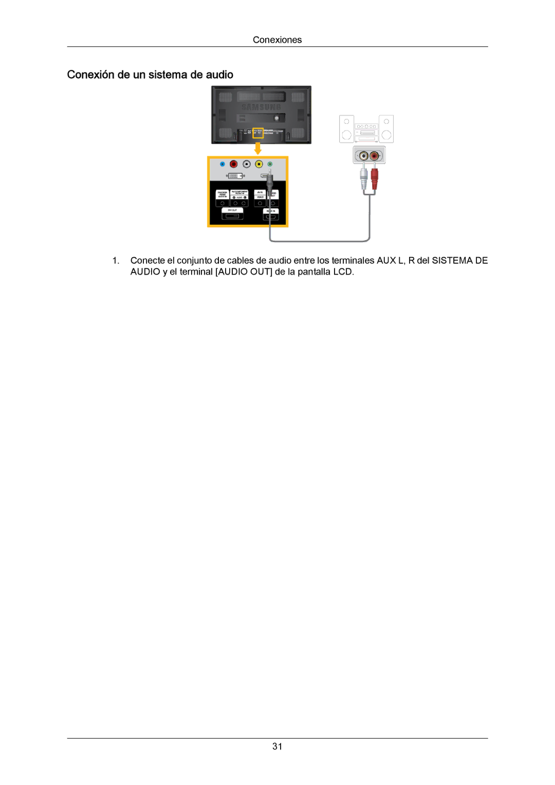 Samsung LH65MGPLBF/EN manual Conexión de un sistema de audio 