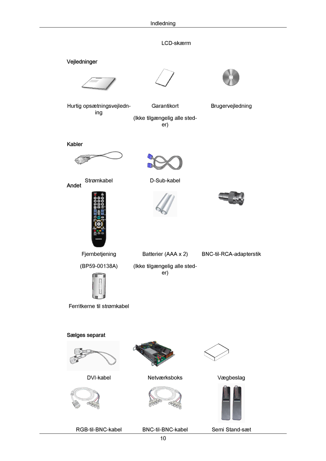 Samsung LH65MGPLBF/EN manual Vejledninger, Kabler Andet, Sælges separat 