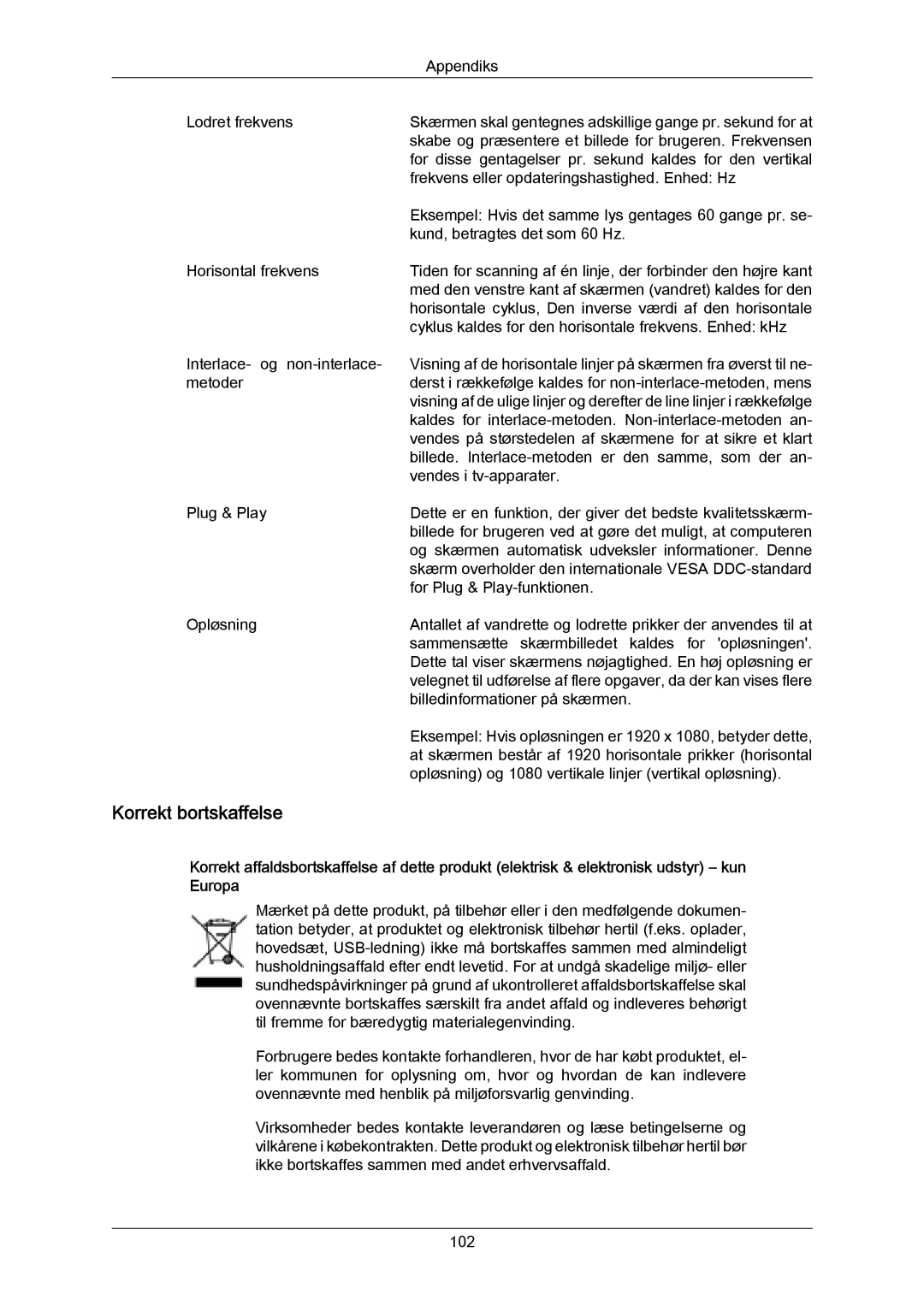 Samsung LH65MGPLBF/EN manual Korrekt bortskaffelse 