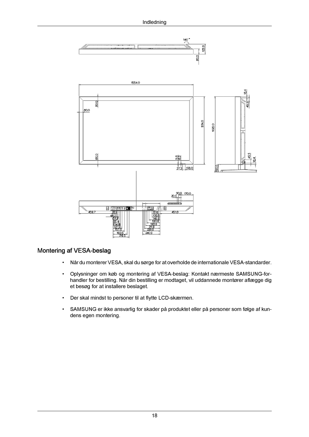 Samsung LH65MGPLBF/EN manual Montering af VESA-beslag 