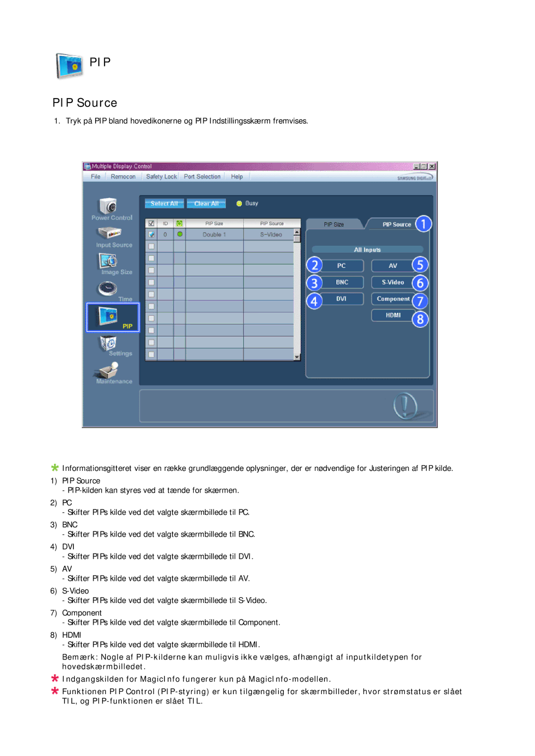 Samsung LH65MGPLBF/EN manual PIP Source 