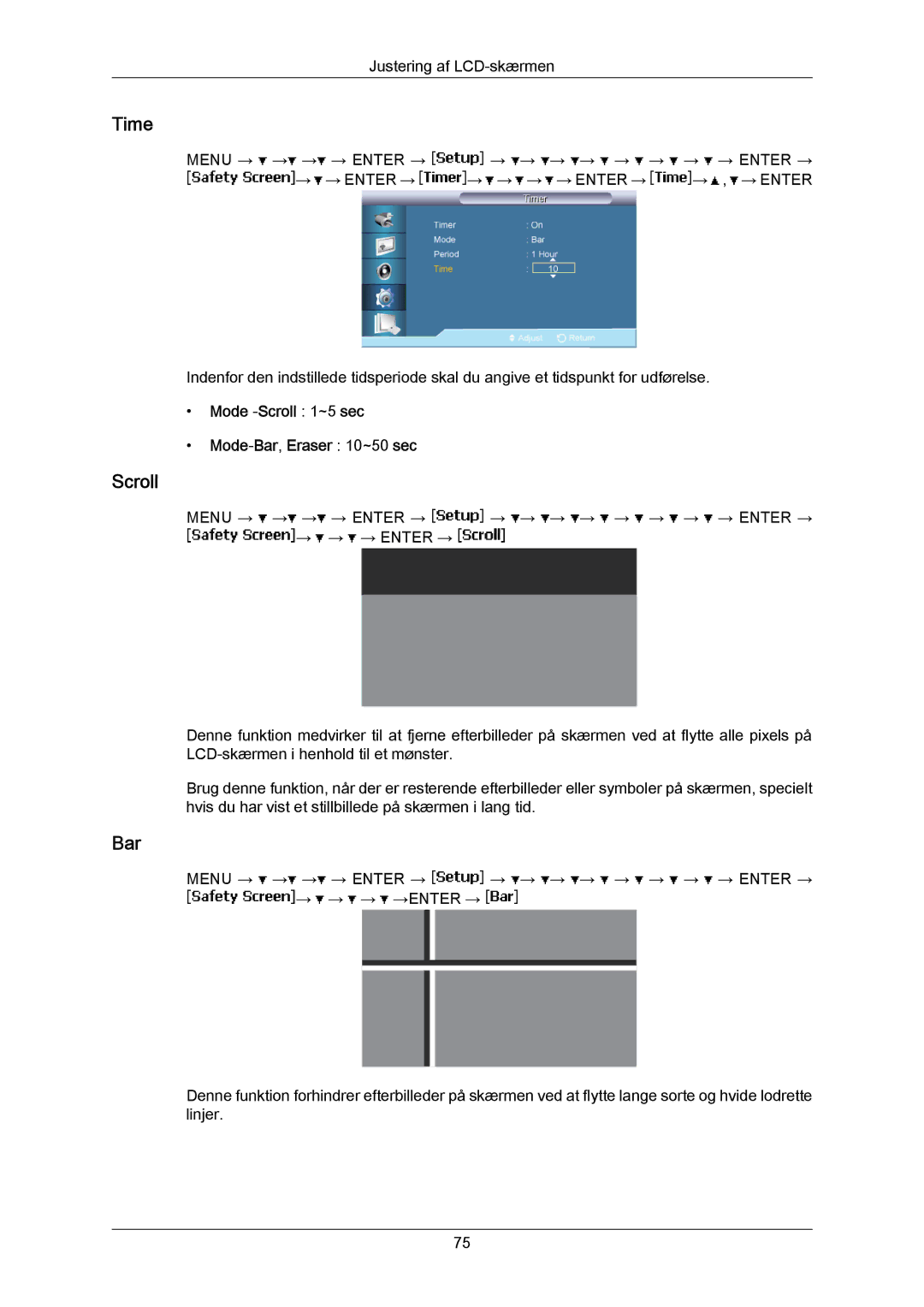 Samsung LH65MGPLBF/EN manual Mode -Scroll 1~5 sec Mode-Bar,Eraser 10~50 sec 