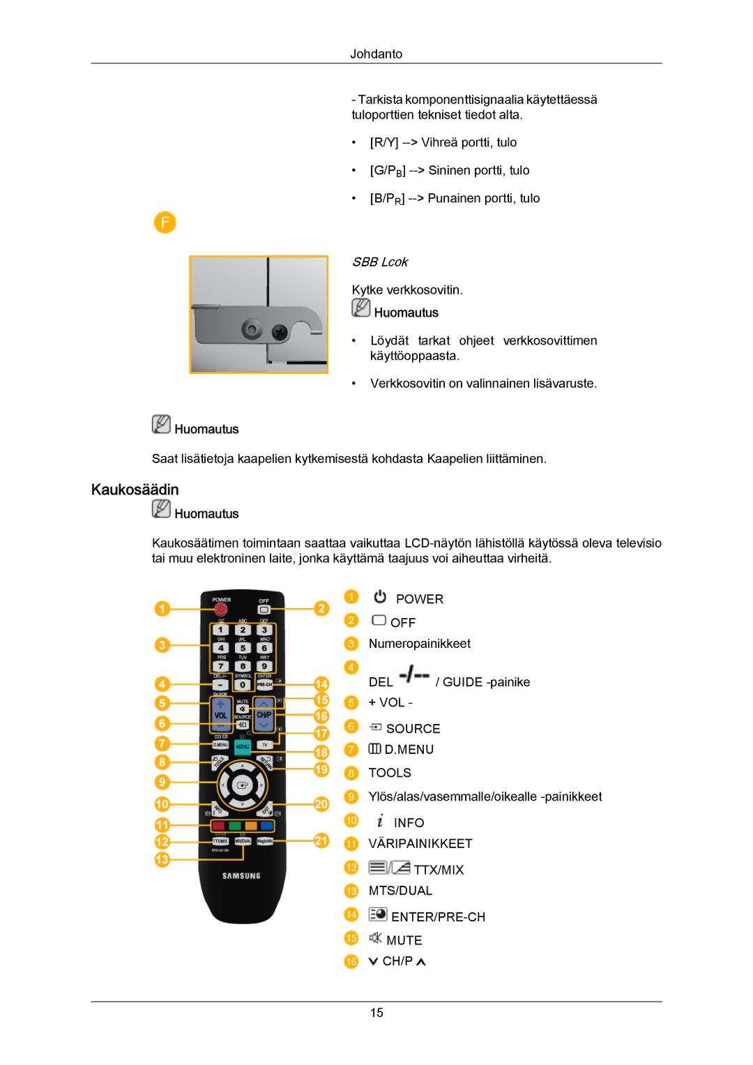 Samsung LH65MGPLBF/EN manual Kaukosäädin 