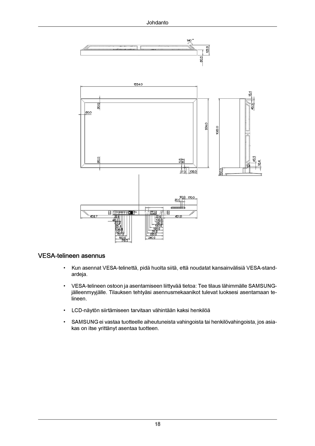 Samsung LH65MGPLBF/EN manual VESA-telineen asennus 