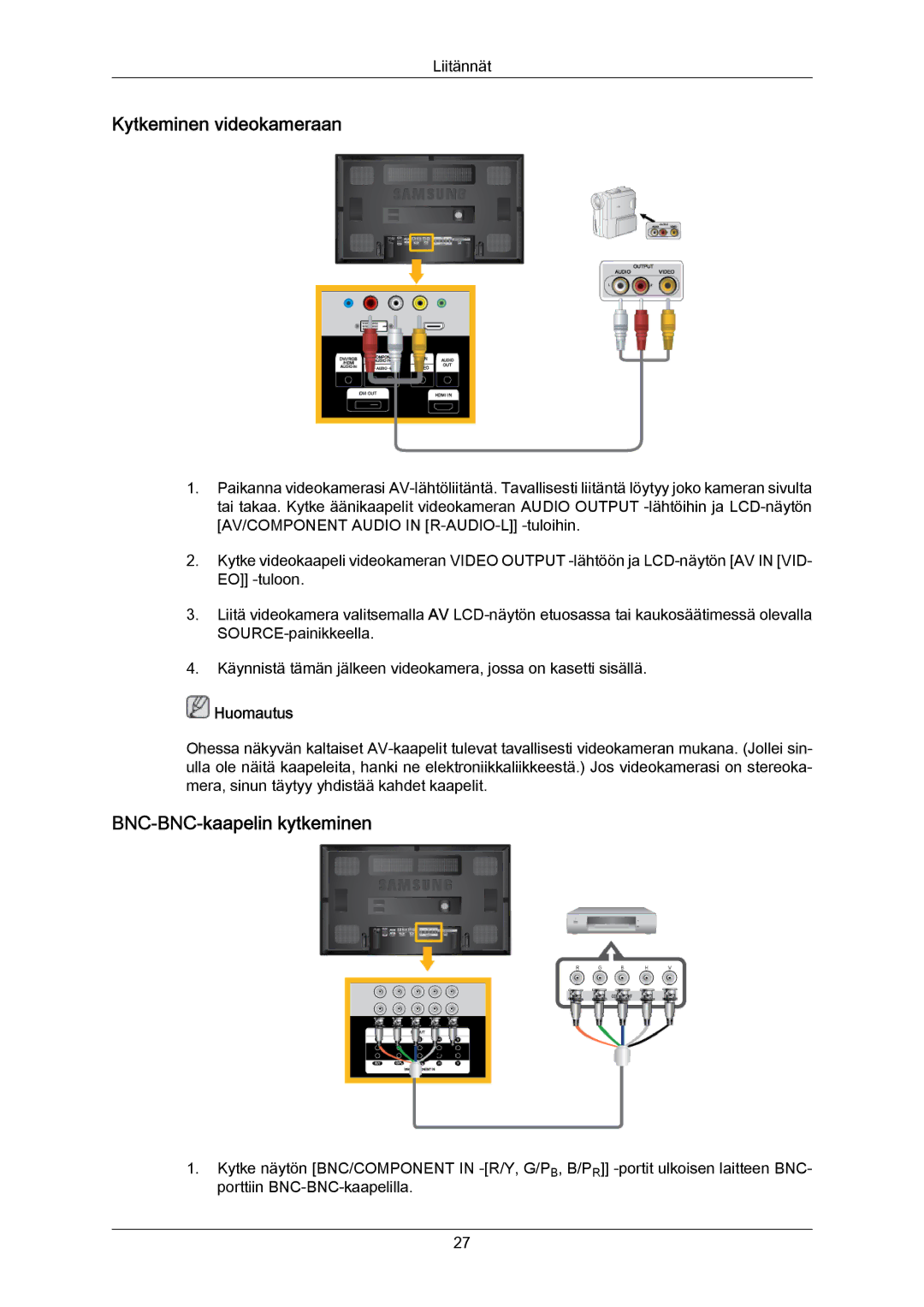 Samsung LH65MGPLBF/EN manual Kytkeminen videokameraan, BNC-BNC-kaapelin kytkeminen 