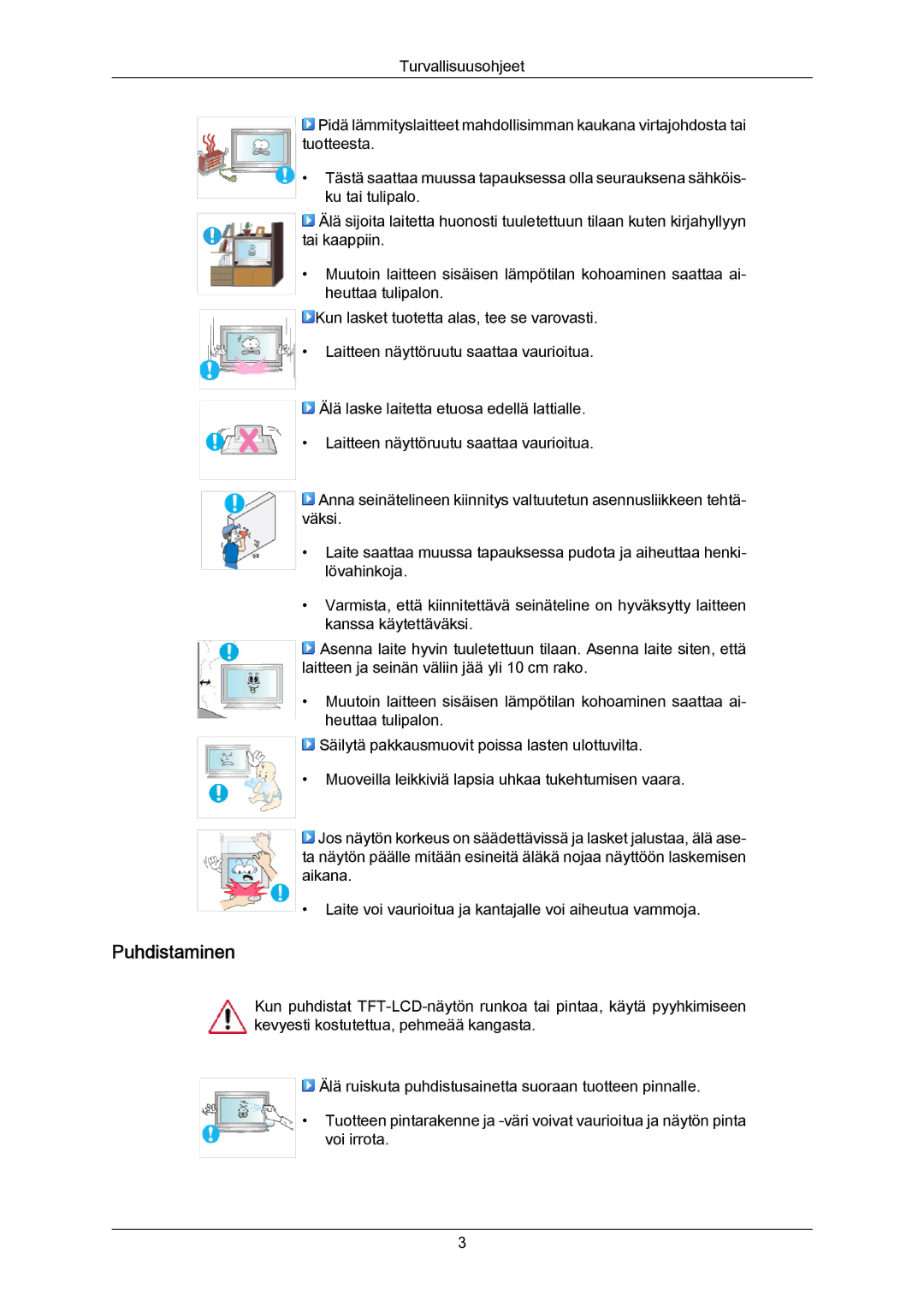 Samsung LH65MGPLBF/EN manual Puhdistaminen 