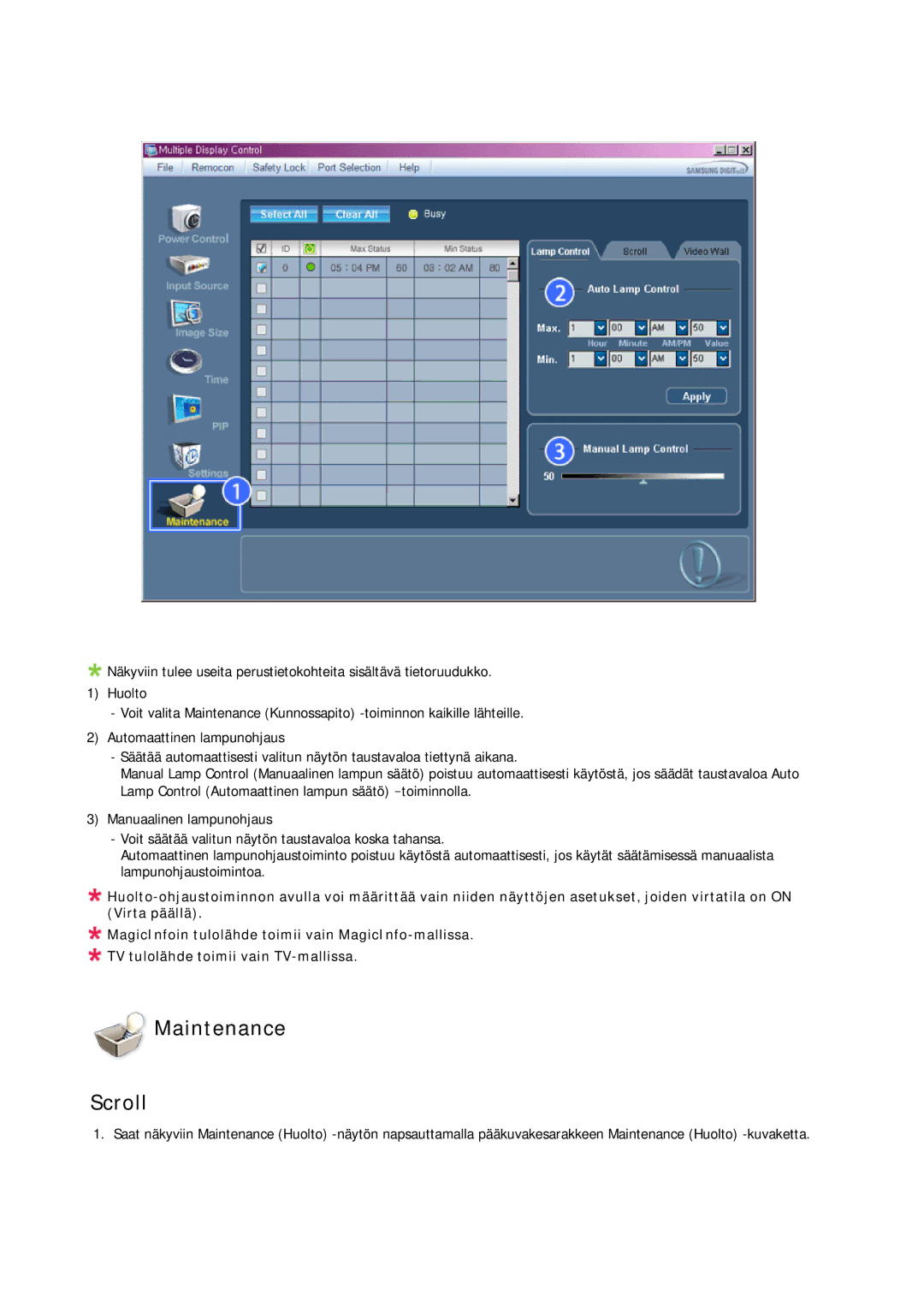 Samsung LH65MGPLBF/EN manual Maintenance Scroll 