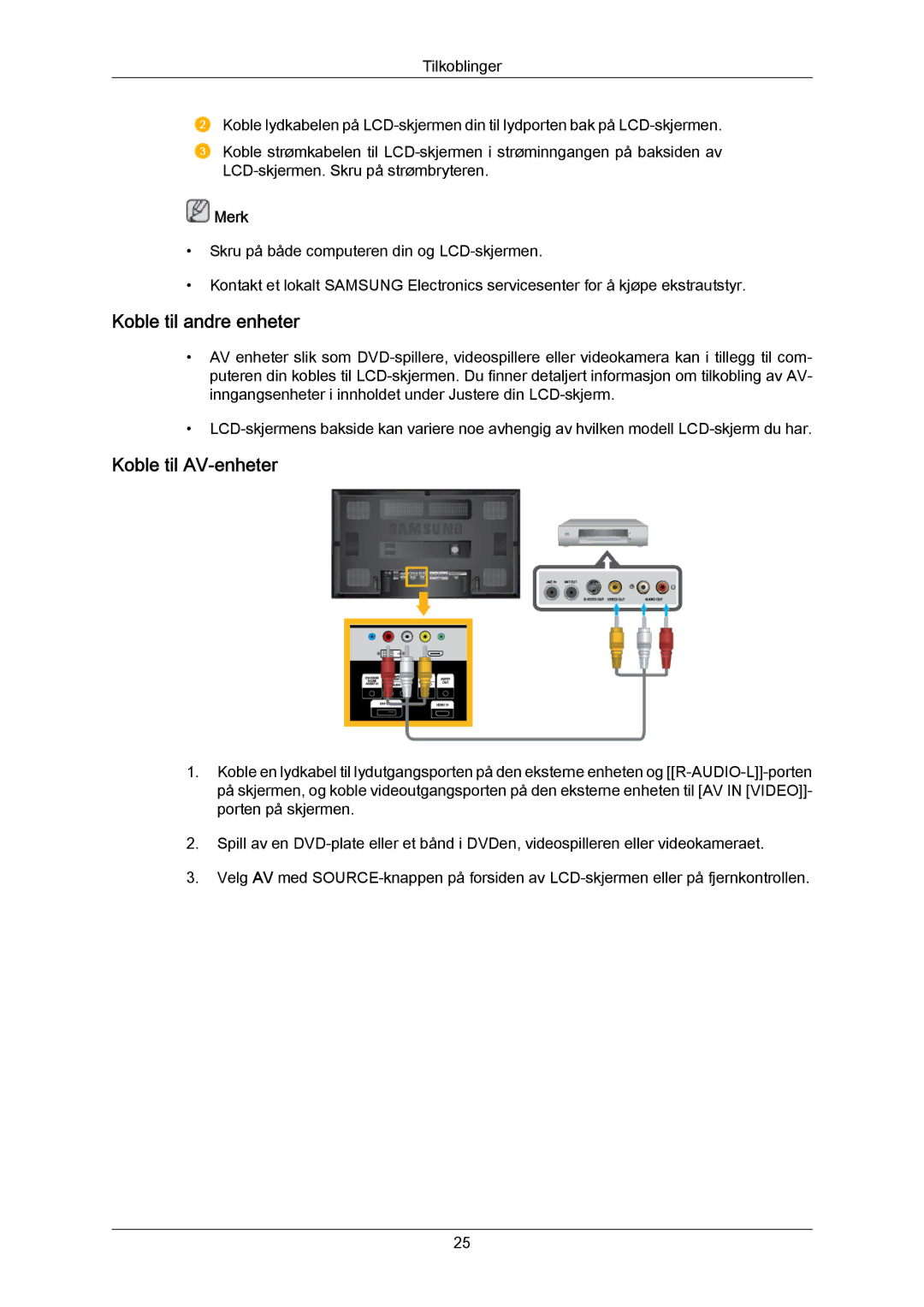 Samsung LH65MGPLBF/EN manual Koble til andre enheter, Koble til AV-enheter 