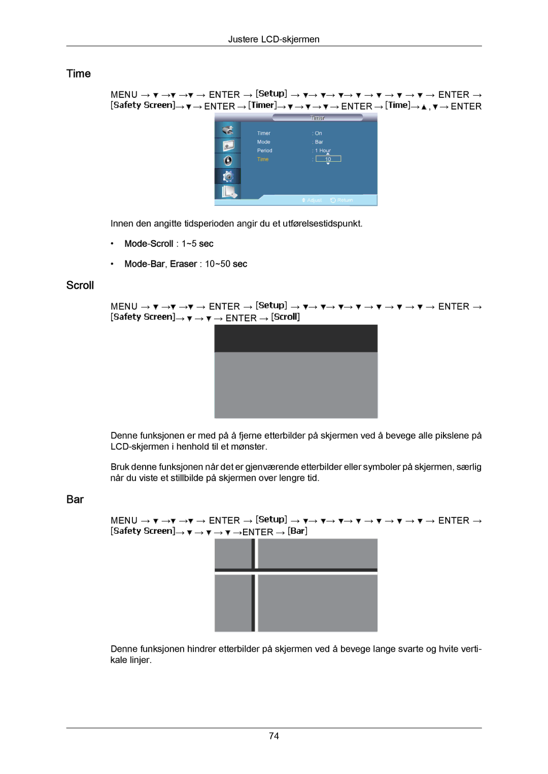 Samsung LH65MGPLBF/EN manual Mode-Scroll 1~5 sec Mode-Bar,Eraser 10~50 sec 