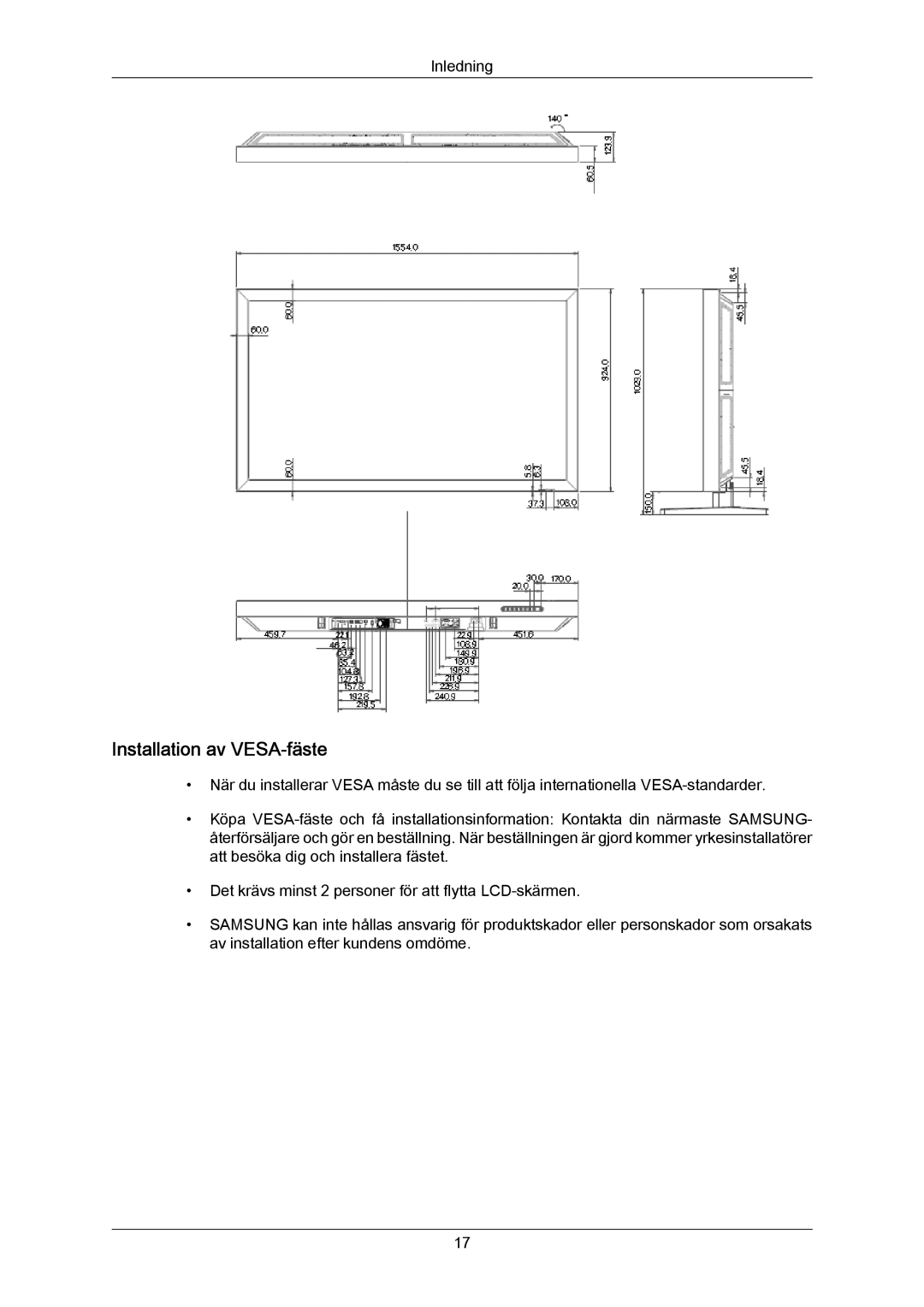 Samsung LH65MGPLBF/EN manual Installation av VESA-fäste 