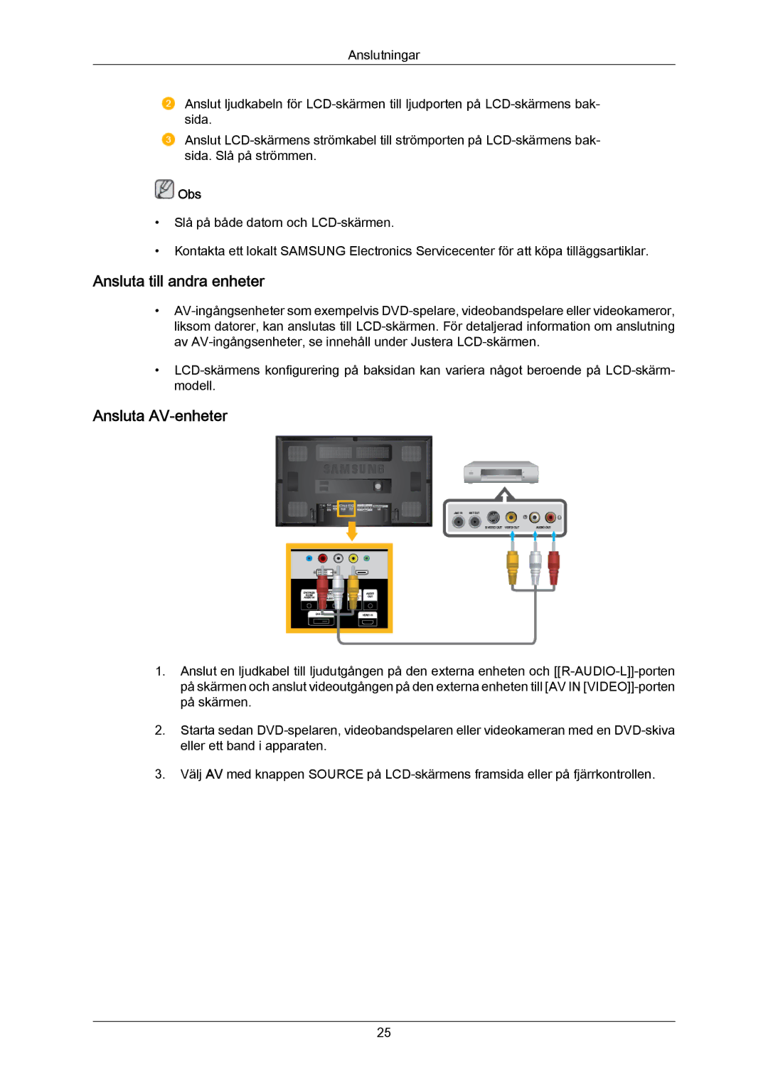 Samsung LH65MGPLBF/EN manual Ansluta till andra enheter, Ansluta AV-enheter 