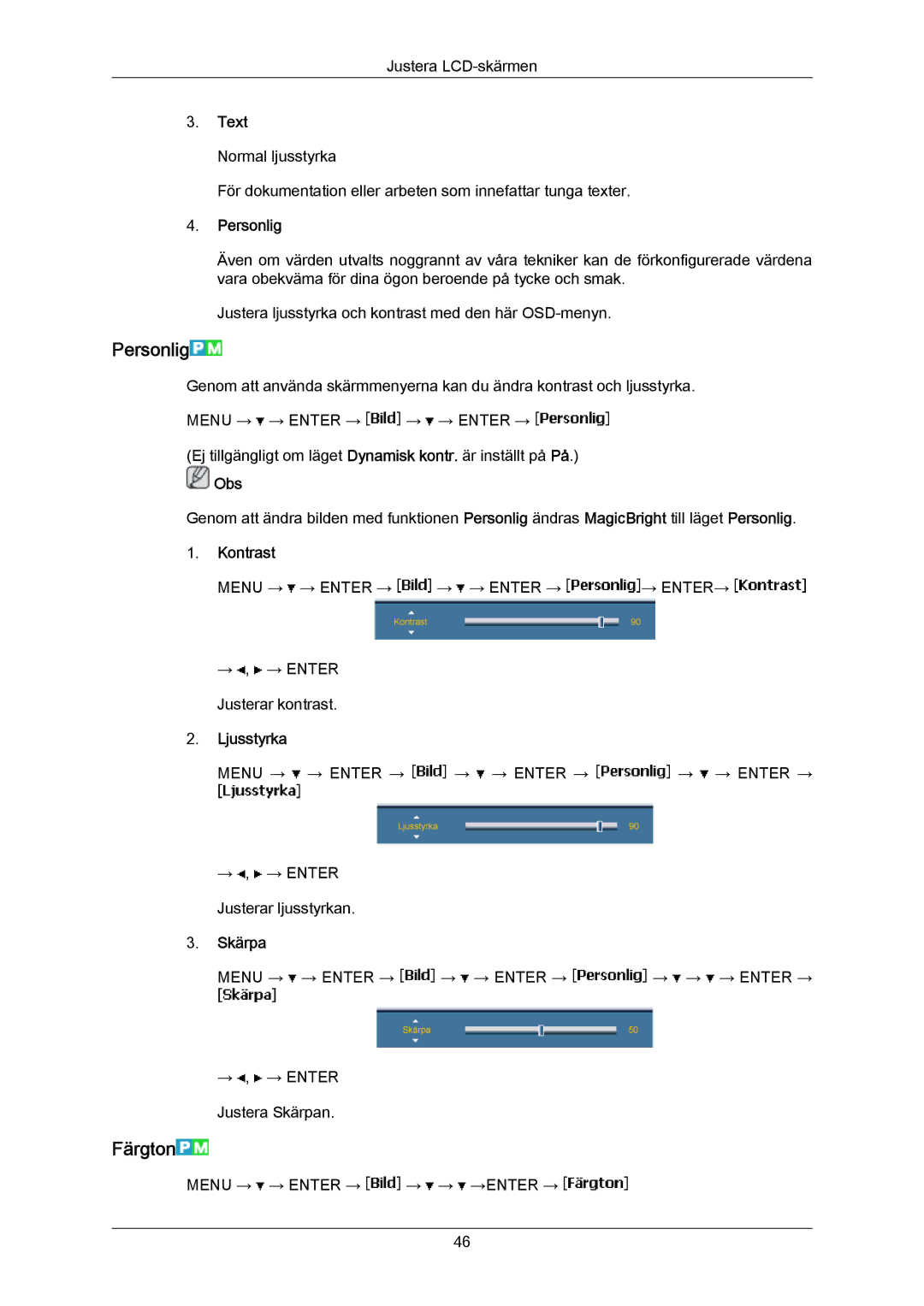 Samsung LH65MGPLBF/EN manual Personlig, Färgton 