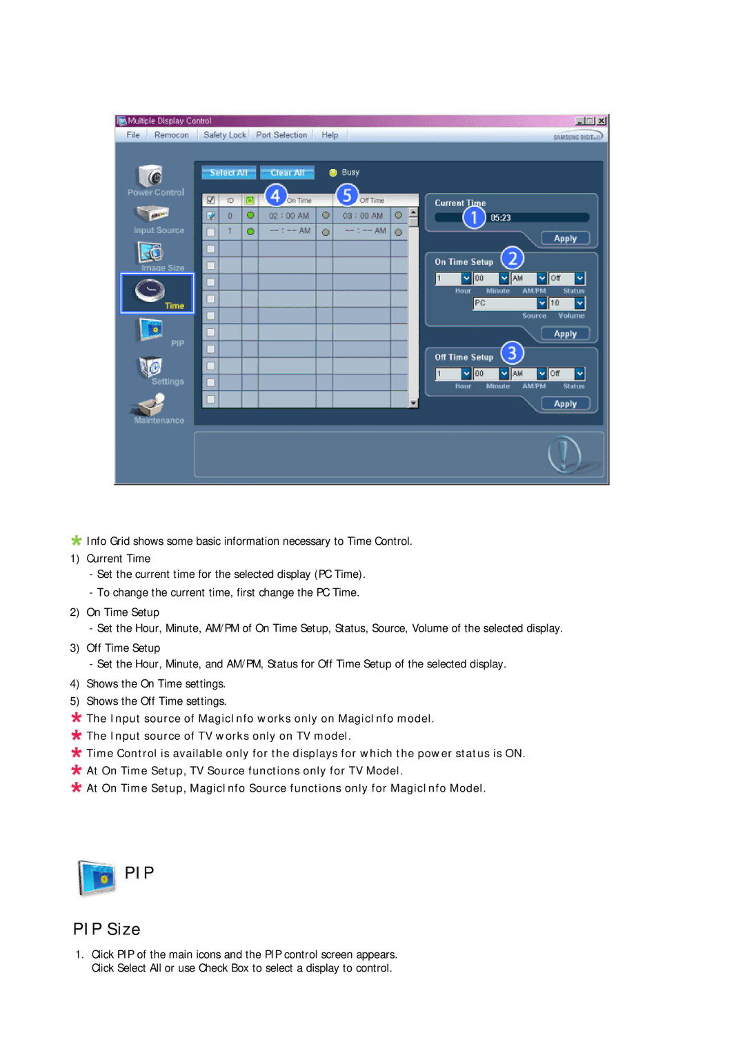 Samsung LH65MGQLBF/XY, LH65MGQLBF/EN, LH65MGQLBF/NG, LH65MGBPLBH/NG manual Pip, PIP Size 