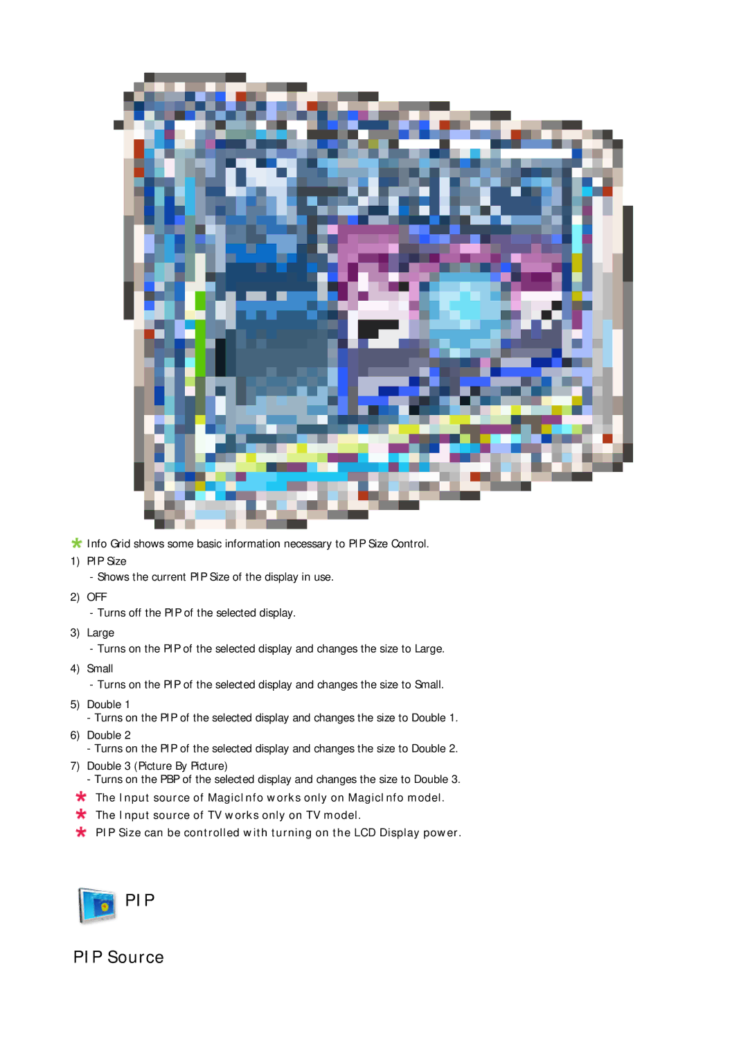 Samsung LH65MGBPLBH/NG, LH65MGQLBF/EN, LH65MGQLBF/NG, LH65MGQLBF/XY manual PIP Source 