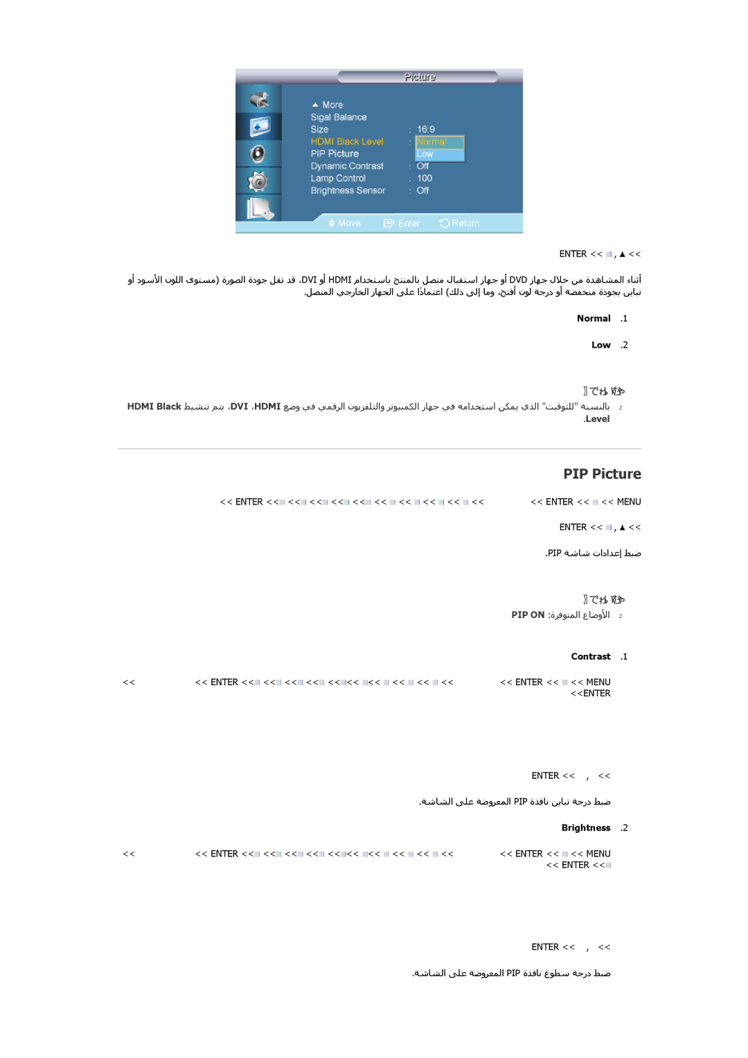 Samsung LH65MGQLBF/XY, LH65MGQLBF/EN, LH65MGQLBF/NG, LH65MGBPLBH/NG manual PIP Picture, ﺔﻇﻮﺤﻠﻣ 