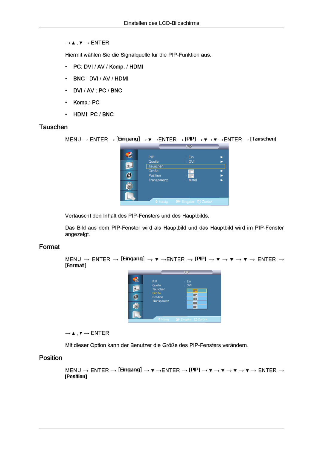 Samsung LH65MGQLBF/EN manual Tauschen, Format, Position 