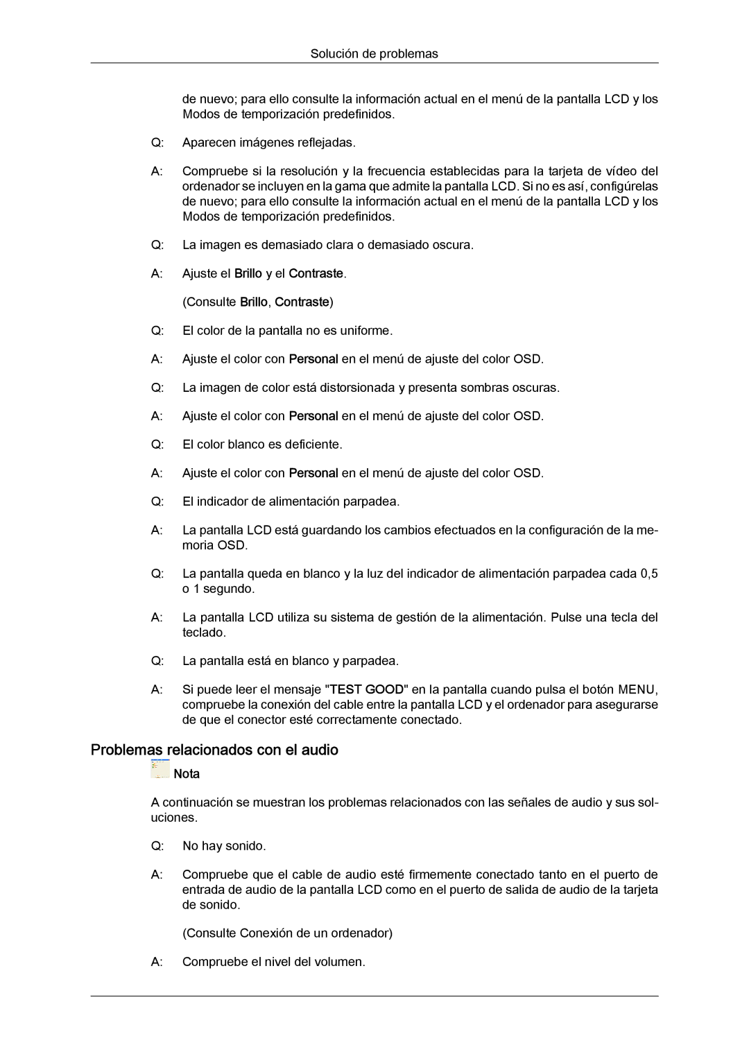 Samsung LH65MGQLBF/EN manual Problemas relacionados con el audio 